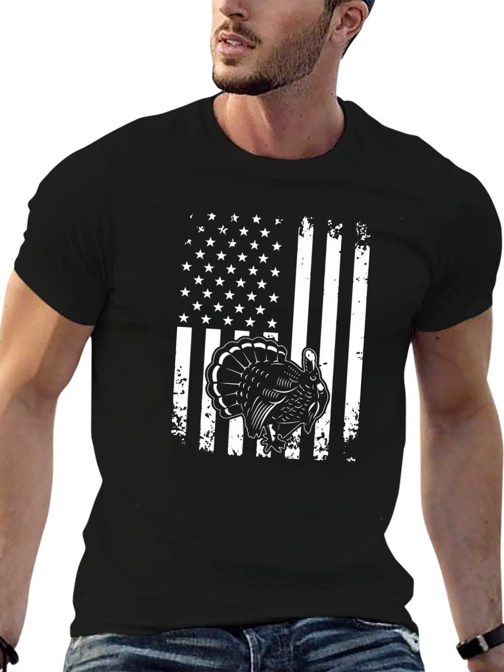 American Flag Turkey Graphic T-Shirt