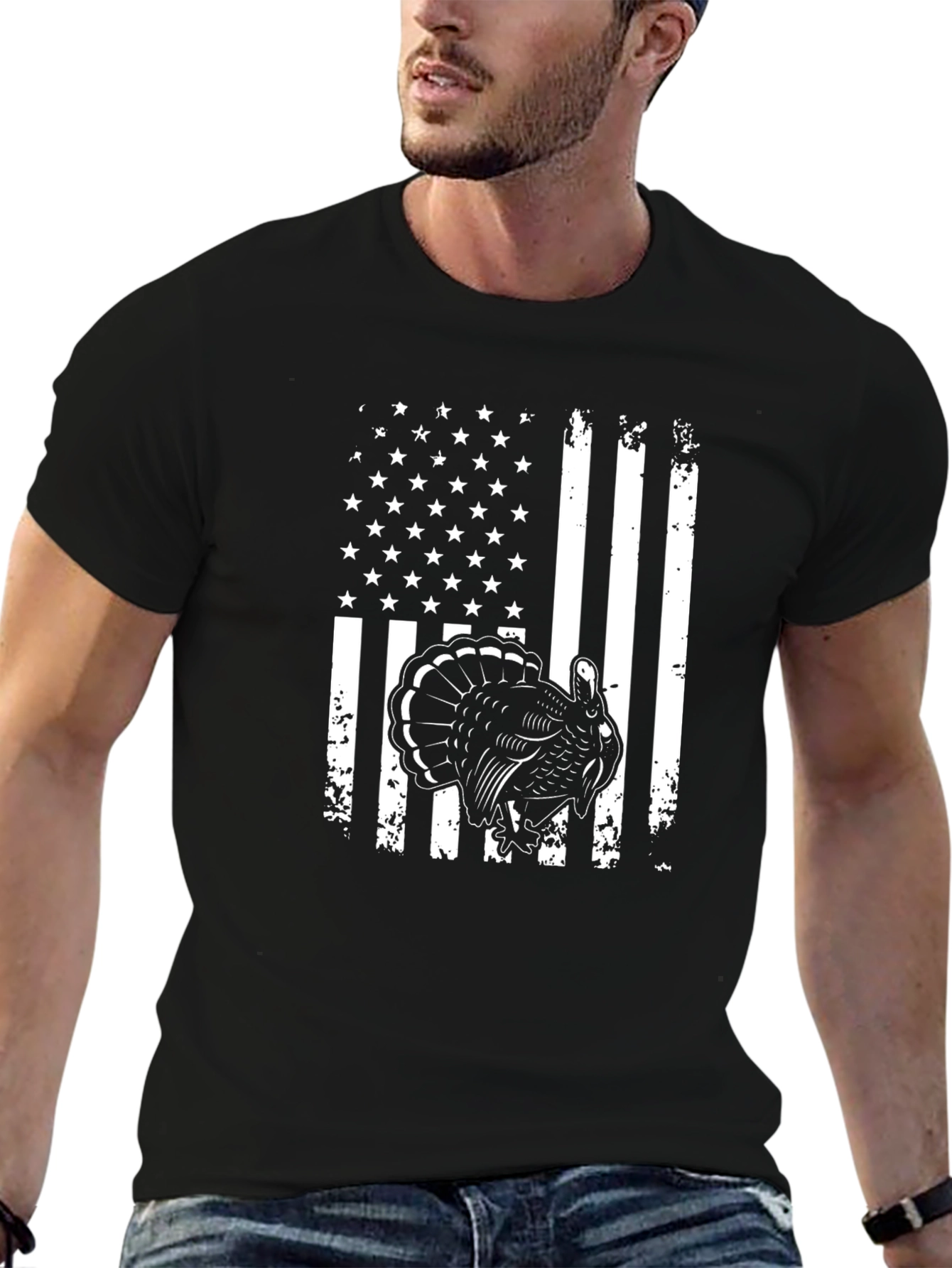 American Flag Turkey Graphic T-Shirt