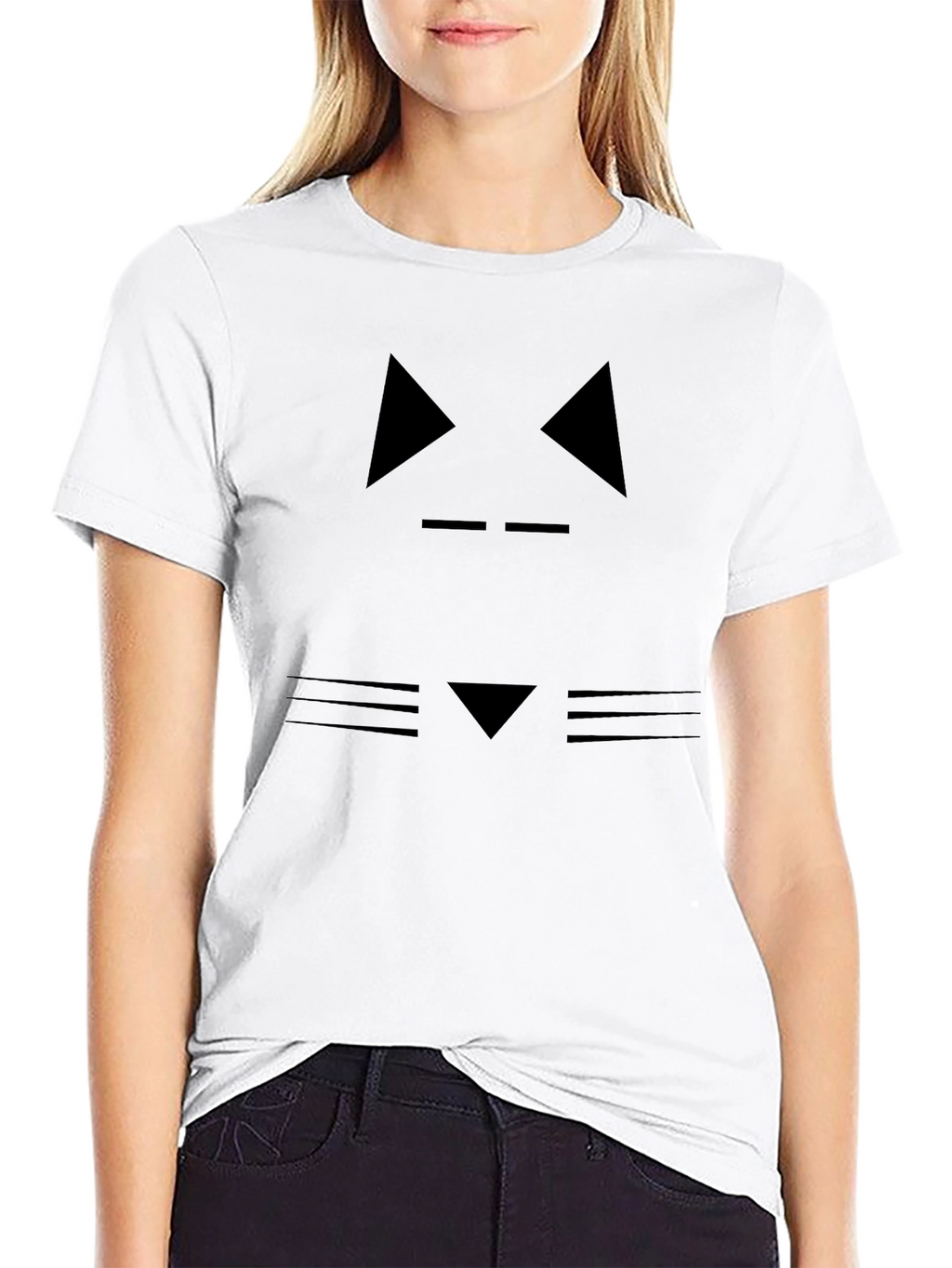 Abstract Cat Face Graphic Black T-Shirt