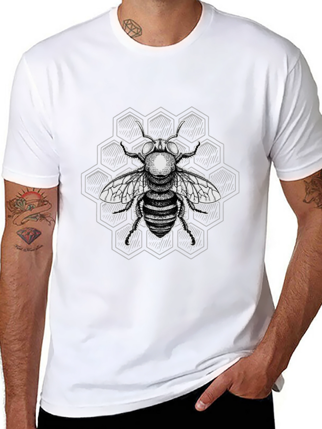 Bee Graphic T-Shirt - Black Honeycomb Design