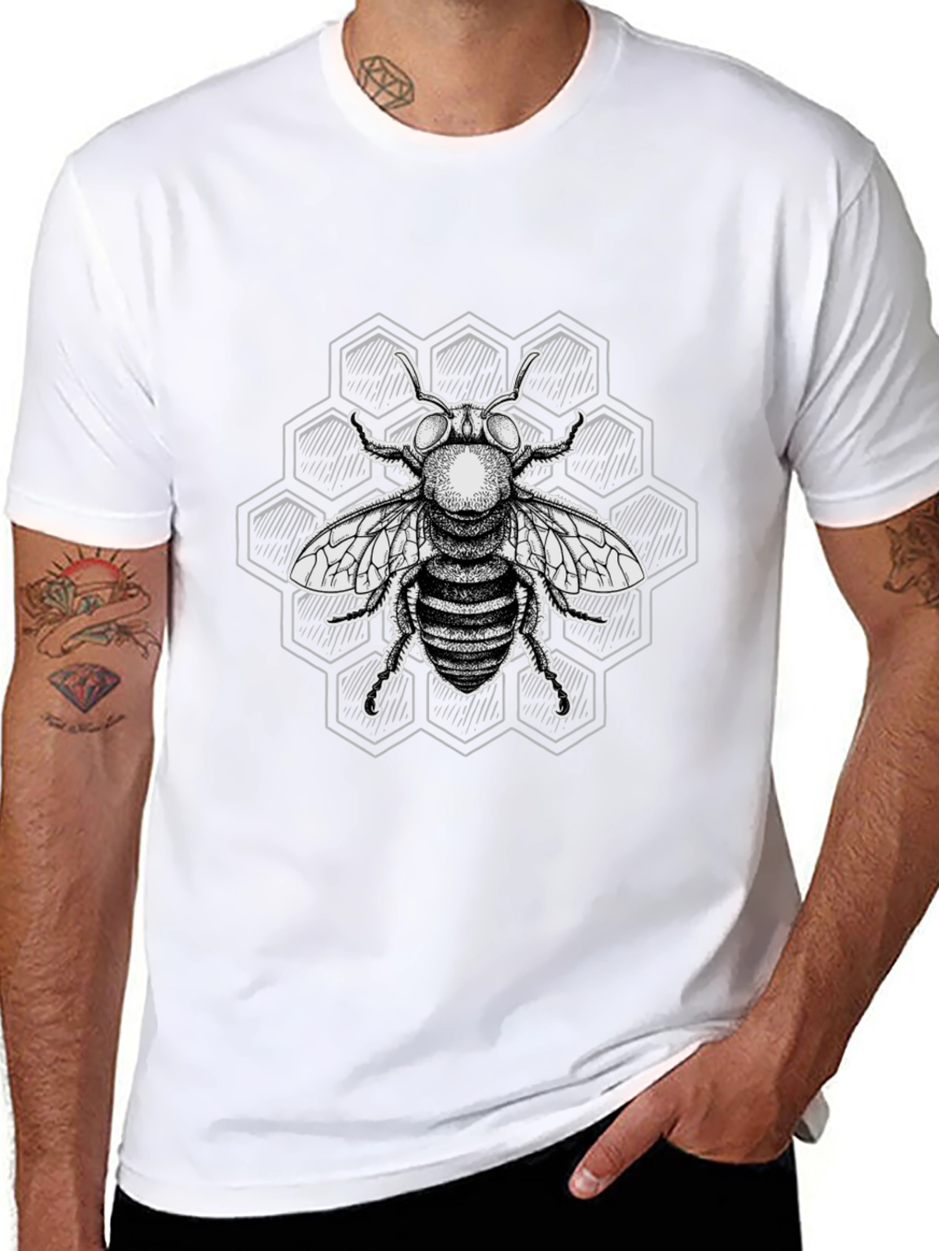 Bee Graphic T-Shirt - Black Honeycomb Design