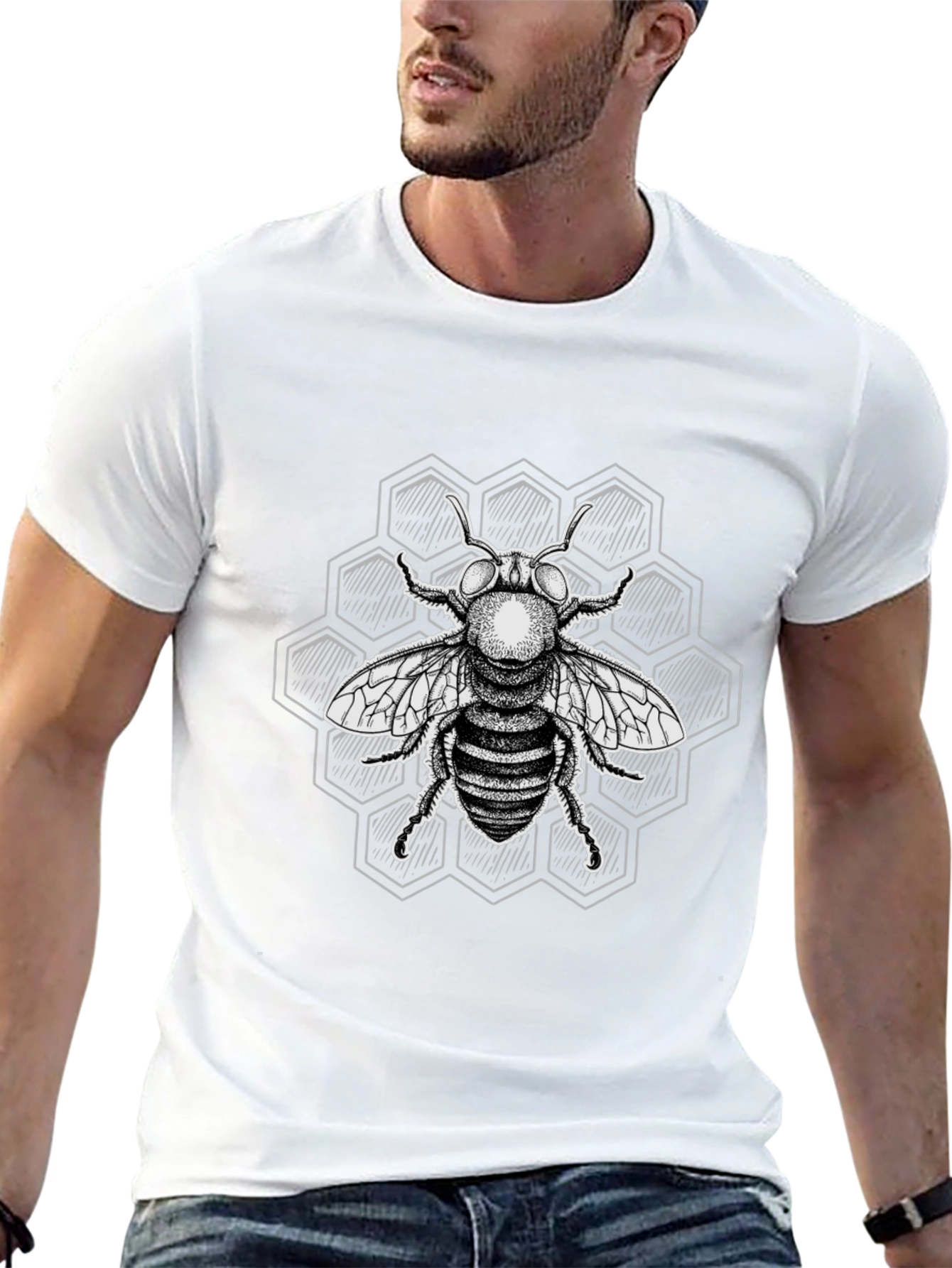 Bee Graphic T-Shirt - Black Honeycomb Design
