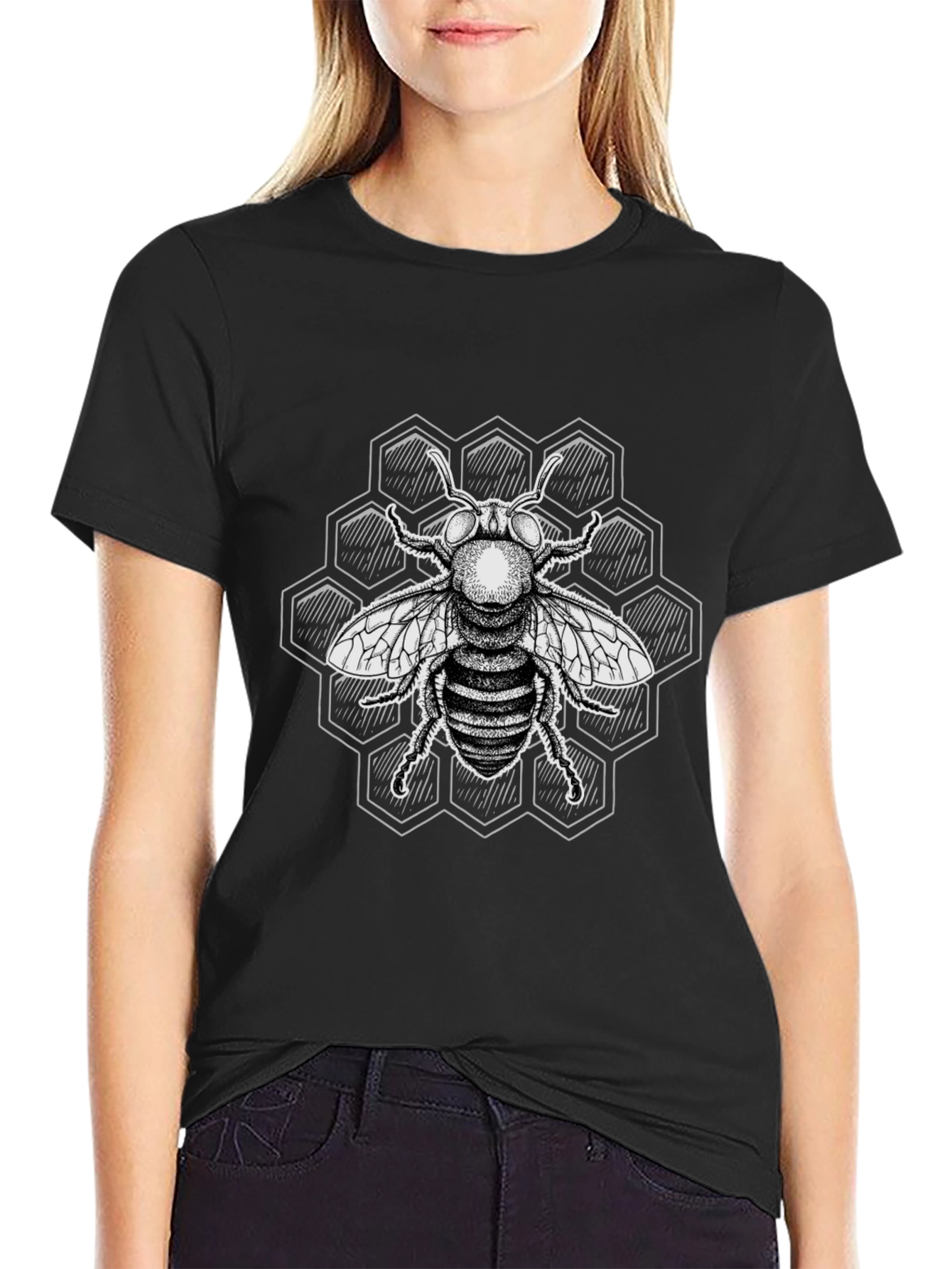 Bee Graphic T-Shirt - Black Honeycomb Design