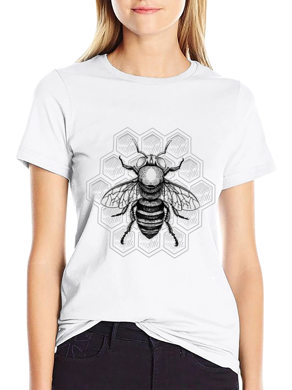 Bee Graphic T-Shirt - Black Honeycomb Design