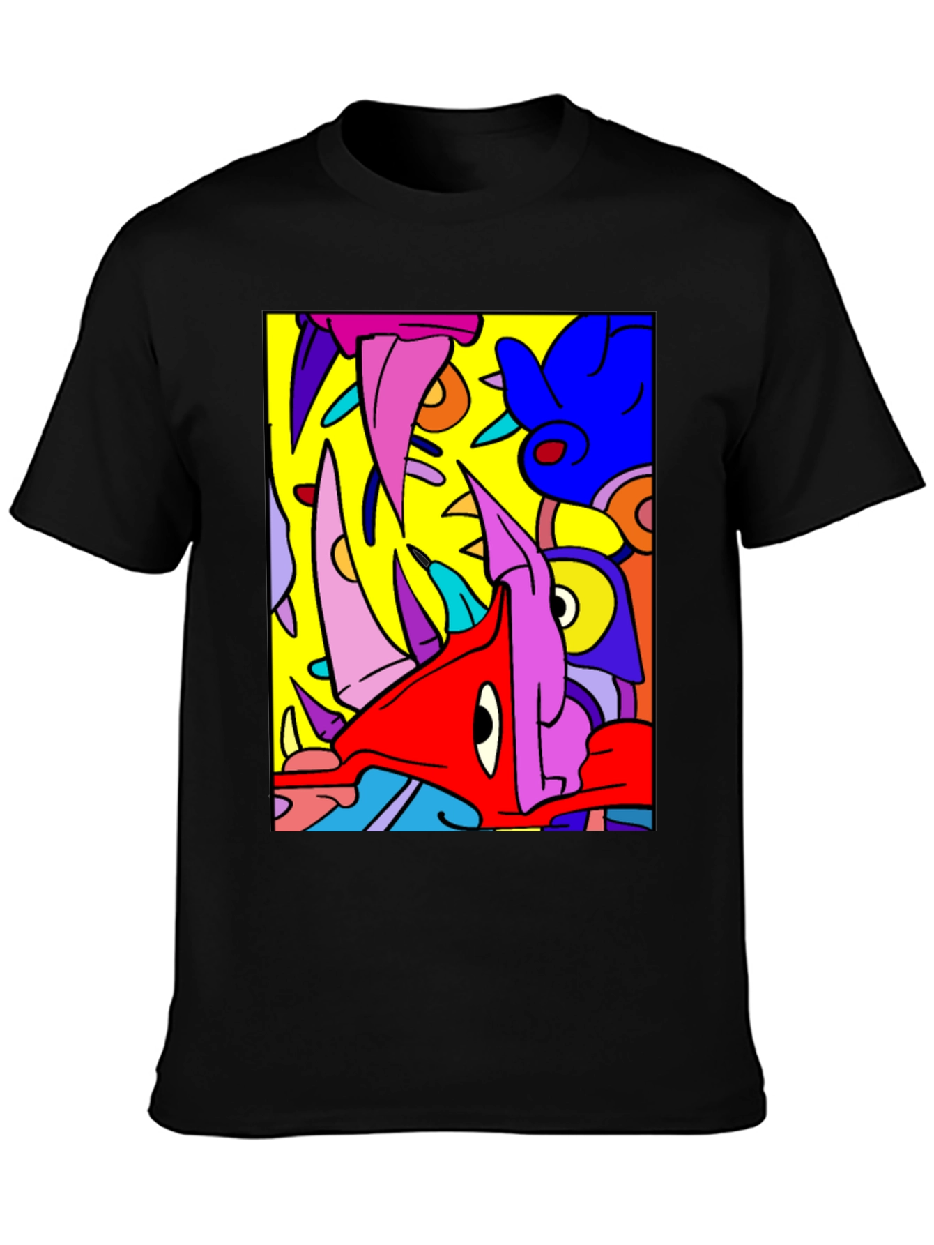 Abstract Cartoon Graphic Black T-Shirt