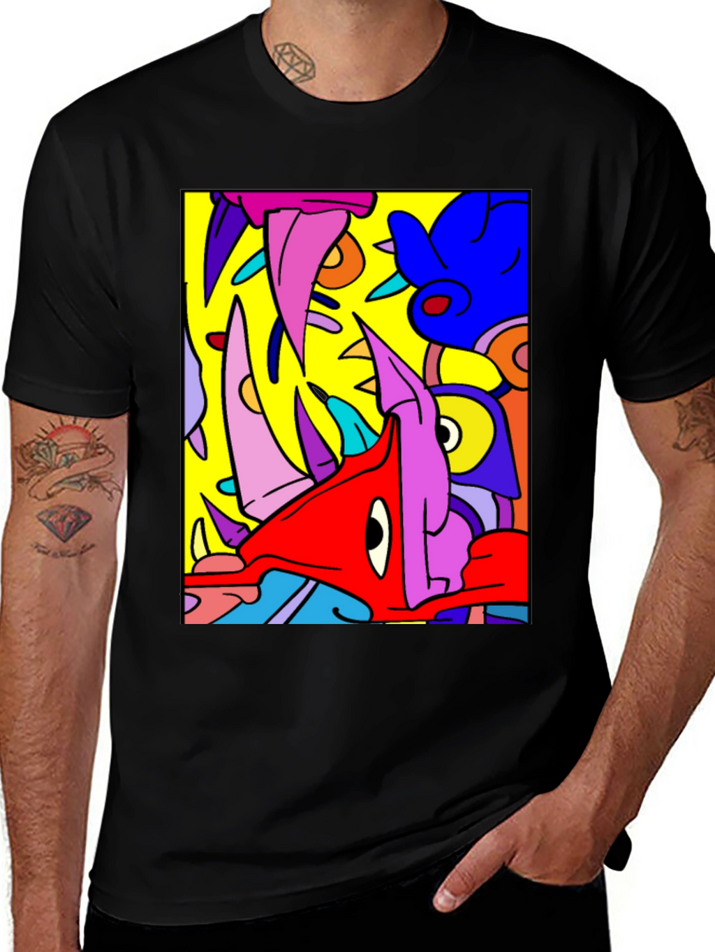 Abstract Cartoon Graphic Black T-Shirt