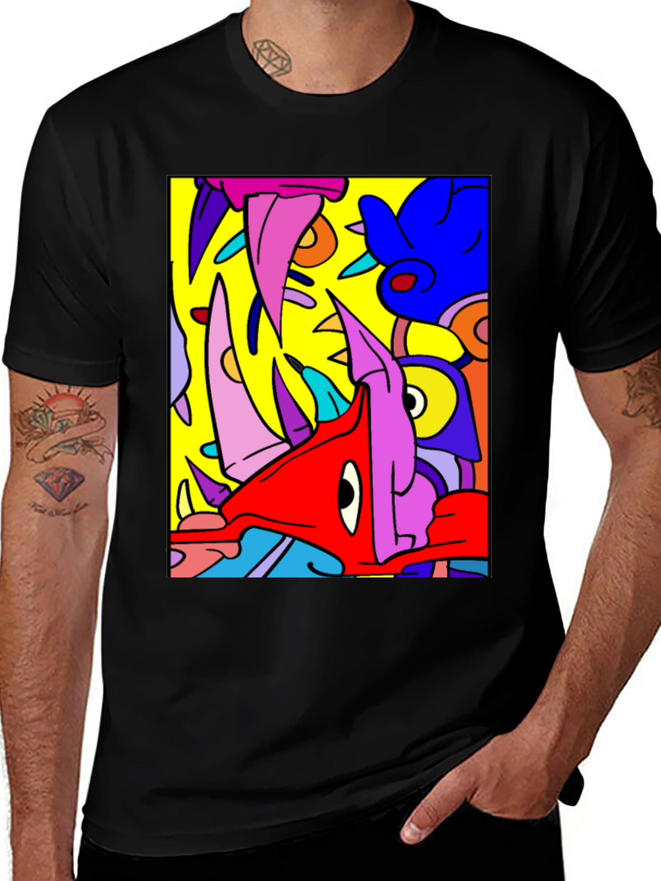 Abstract Cartoon Graphic Black T-Shirt