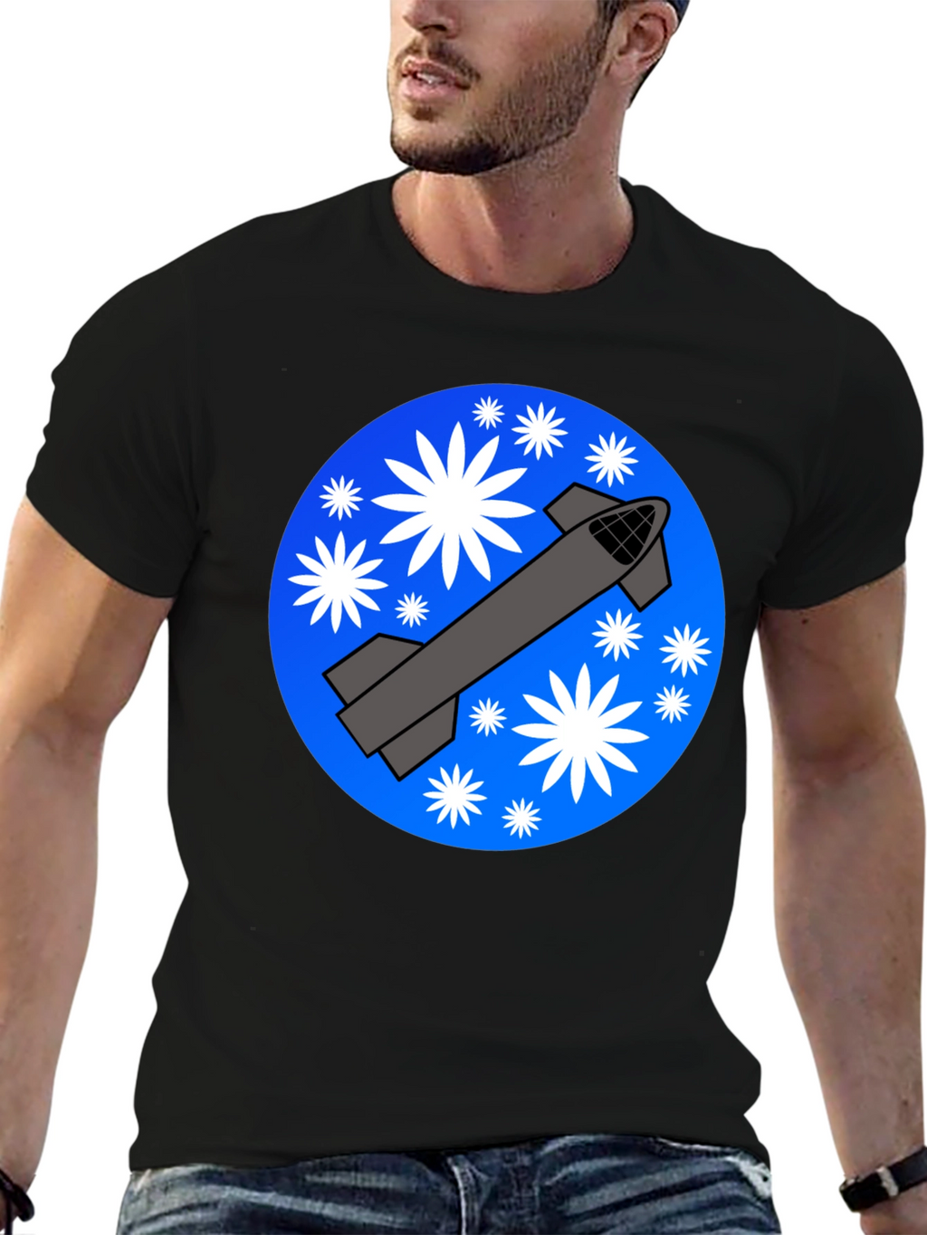 Space Rocket Graphic T-Shirt - Starry Launch Design
