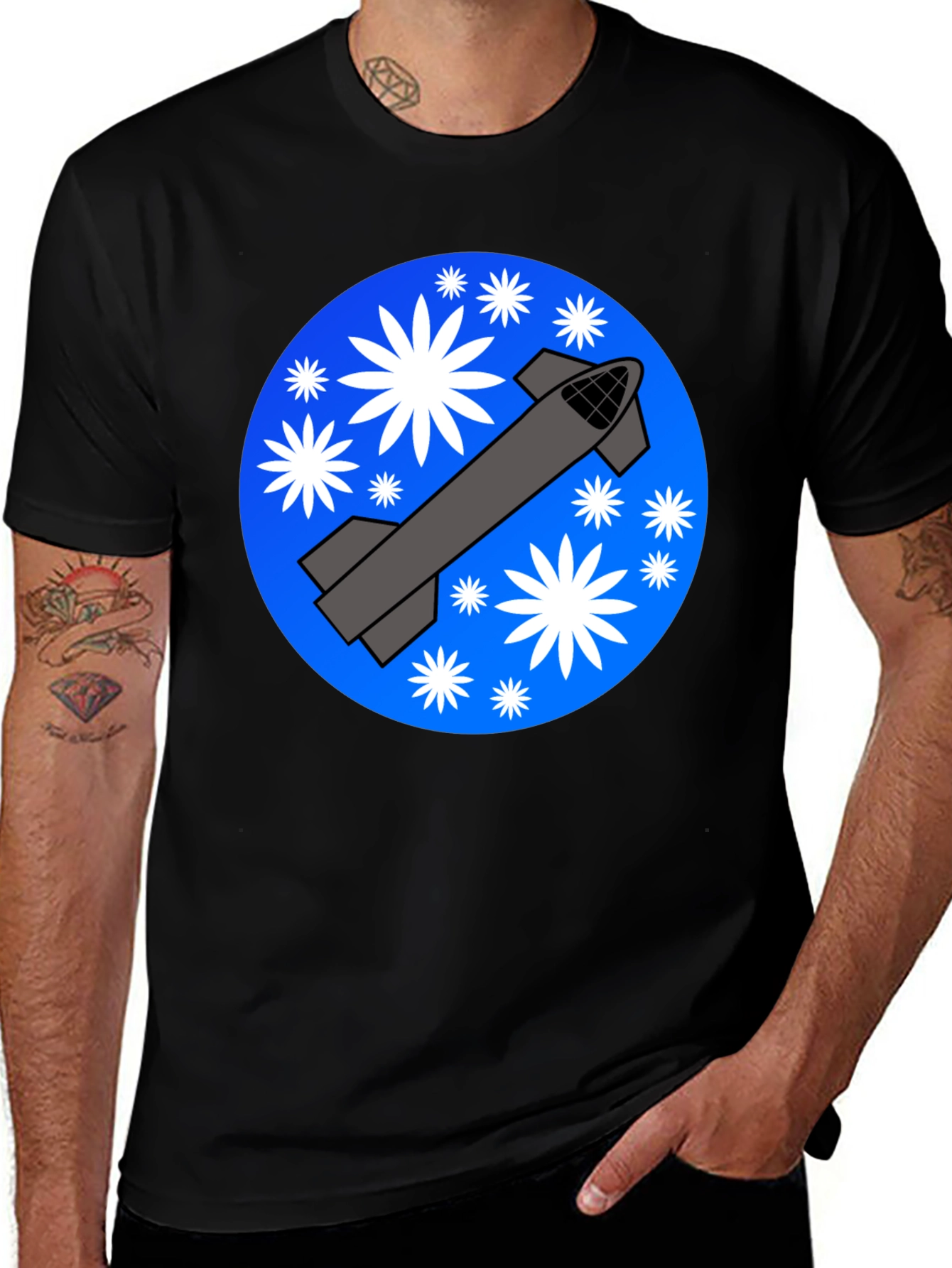 Space Rocket Graphic T-Shirt - Starry Launch Design