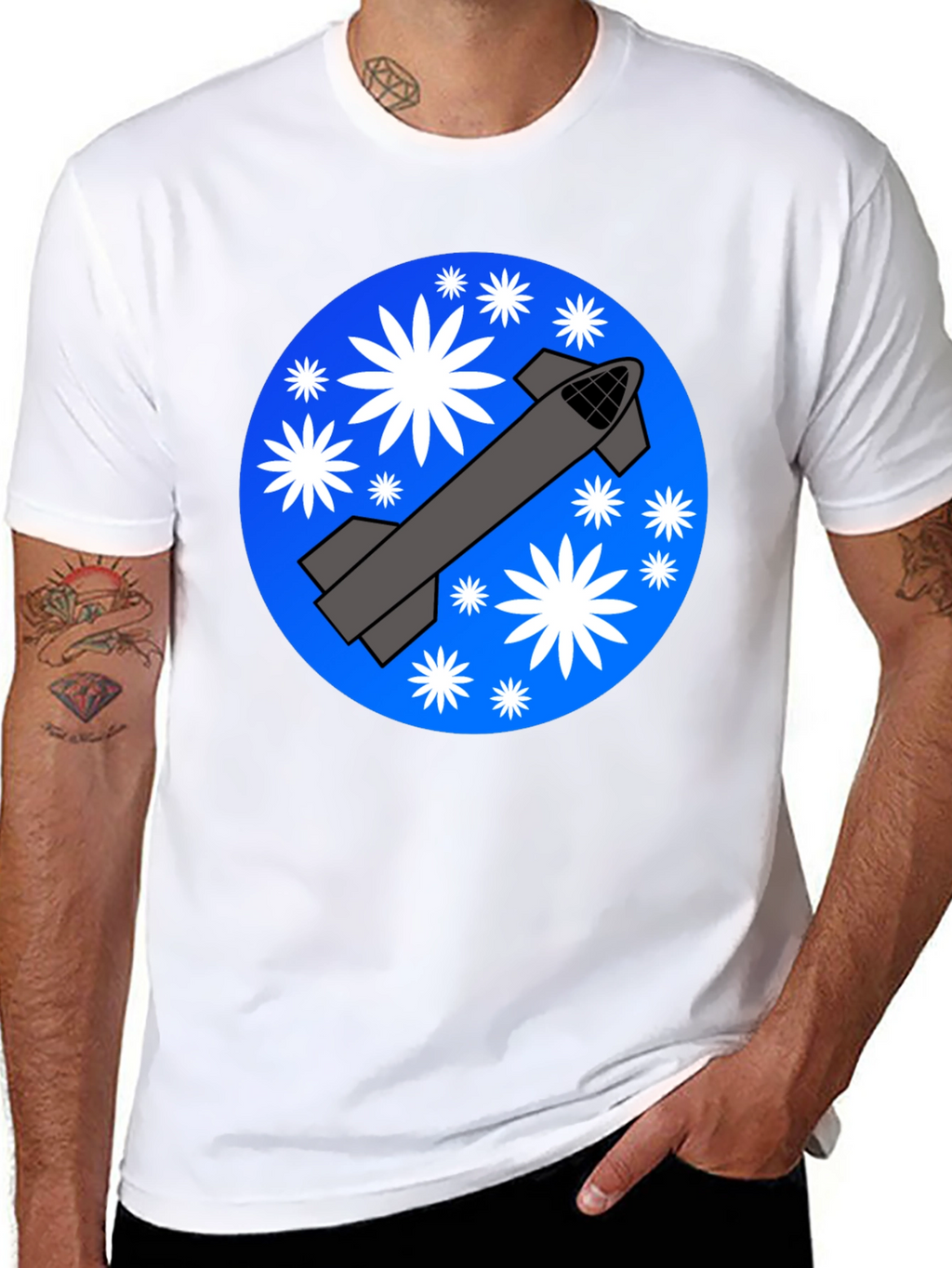 Space Rocket Graphic T-Shirt - Starry Launch Design