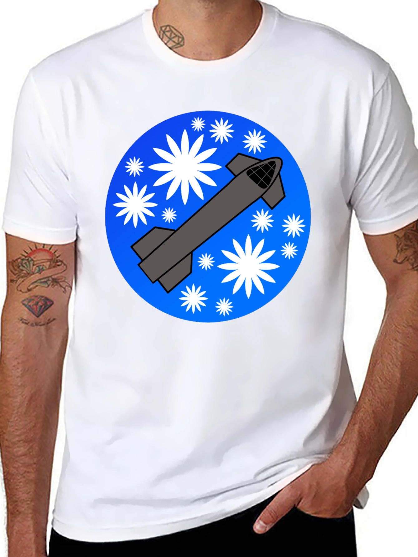 Space Rocket Graphic T-Shirt - Starry Launch Design