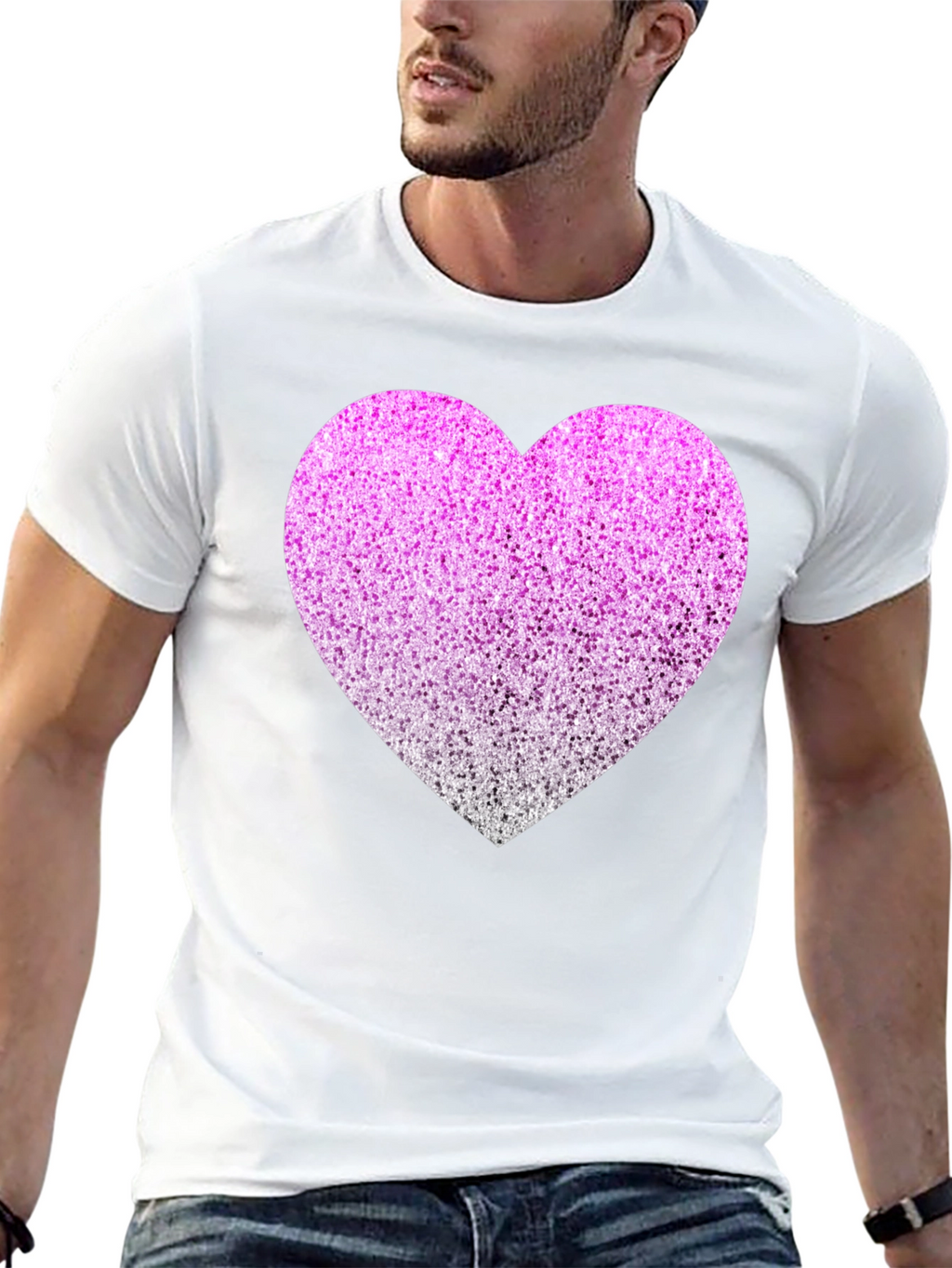 Sparkly Heart Graphic Tee - Black Cotton Blend