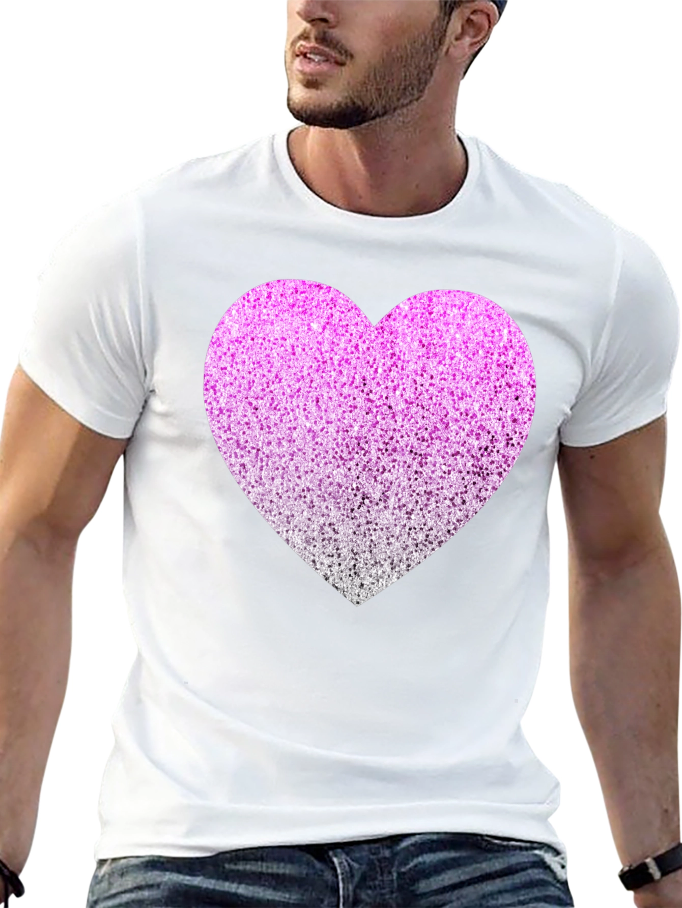 Sparkly Heart Graphic Tee - Black Cotton Blend