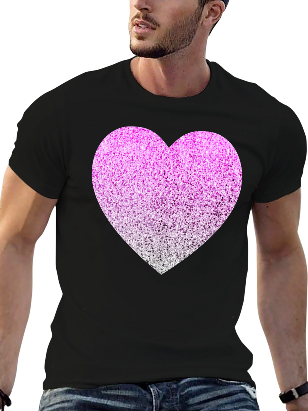 Sparkly Heart Graphic Tee - Black Cotton Blend