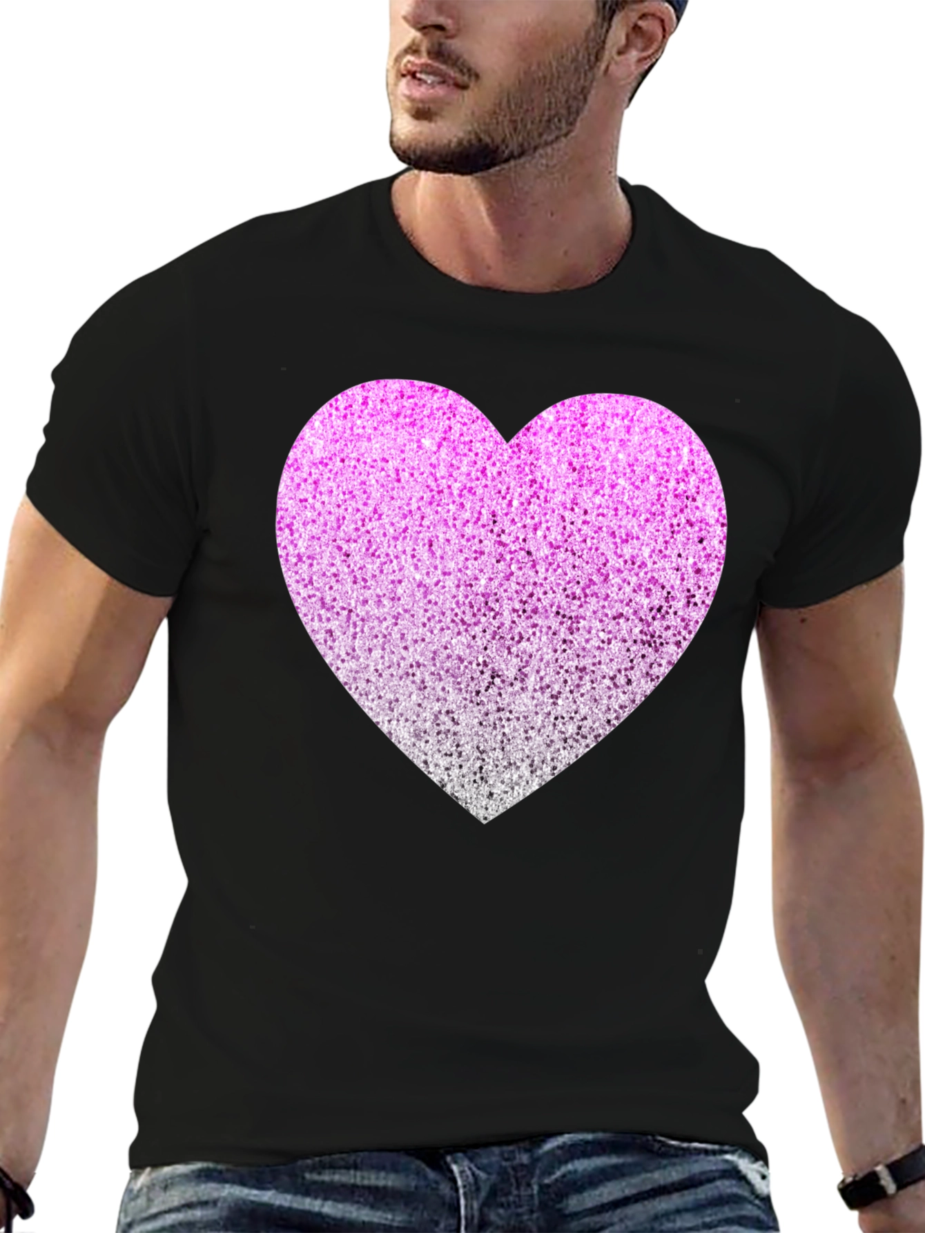 Sparkly Heart Graphic Tee - Black Cotton Blend