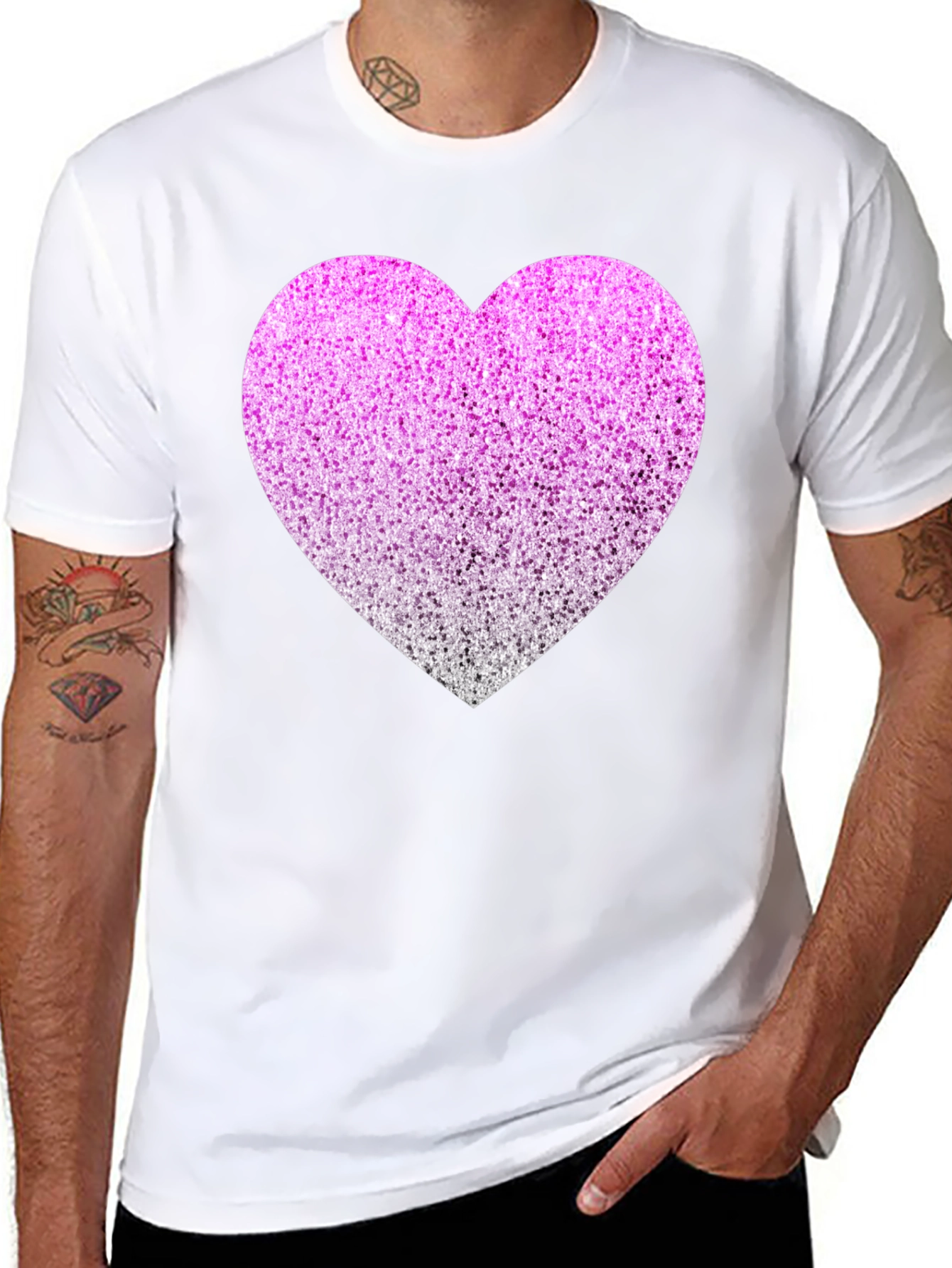 Sparkly Heart Graphic Tee - Black Cotton Blend