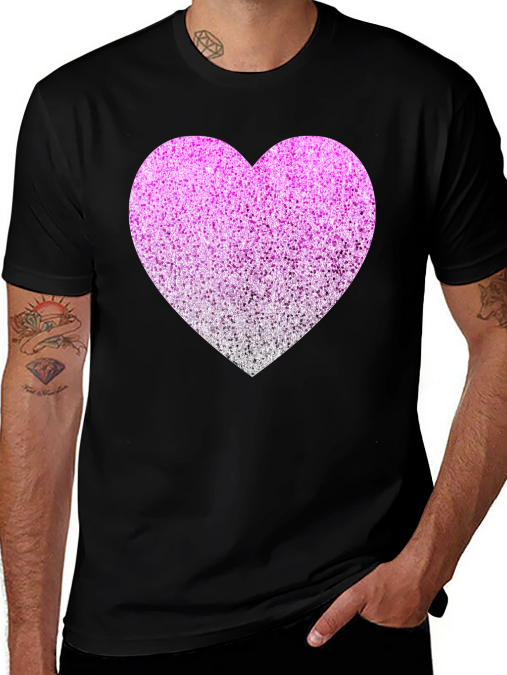 Sparkly Heart Graphic Tee - Black Cotton Blend