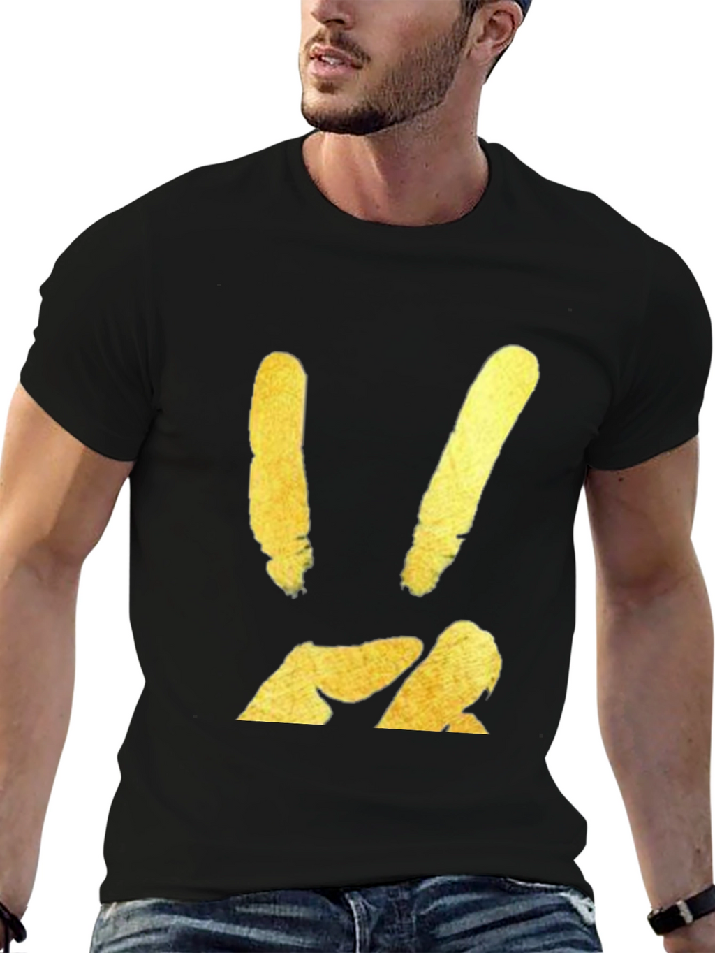 Modern Graphic Print T-Shirt - Gold Abstract Design