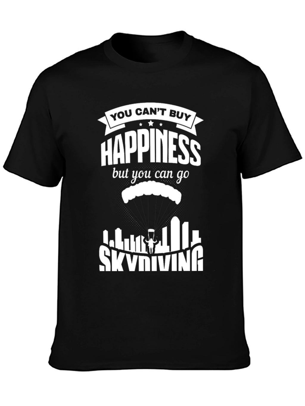 Skydiving Happiness Graphic Tee - Black Cotton T-Shirt