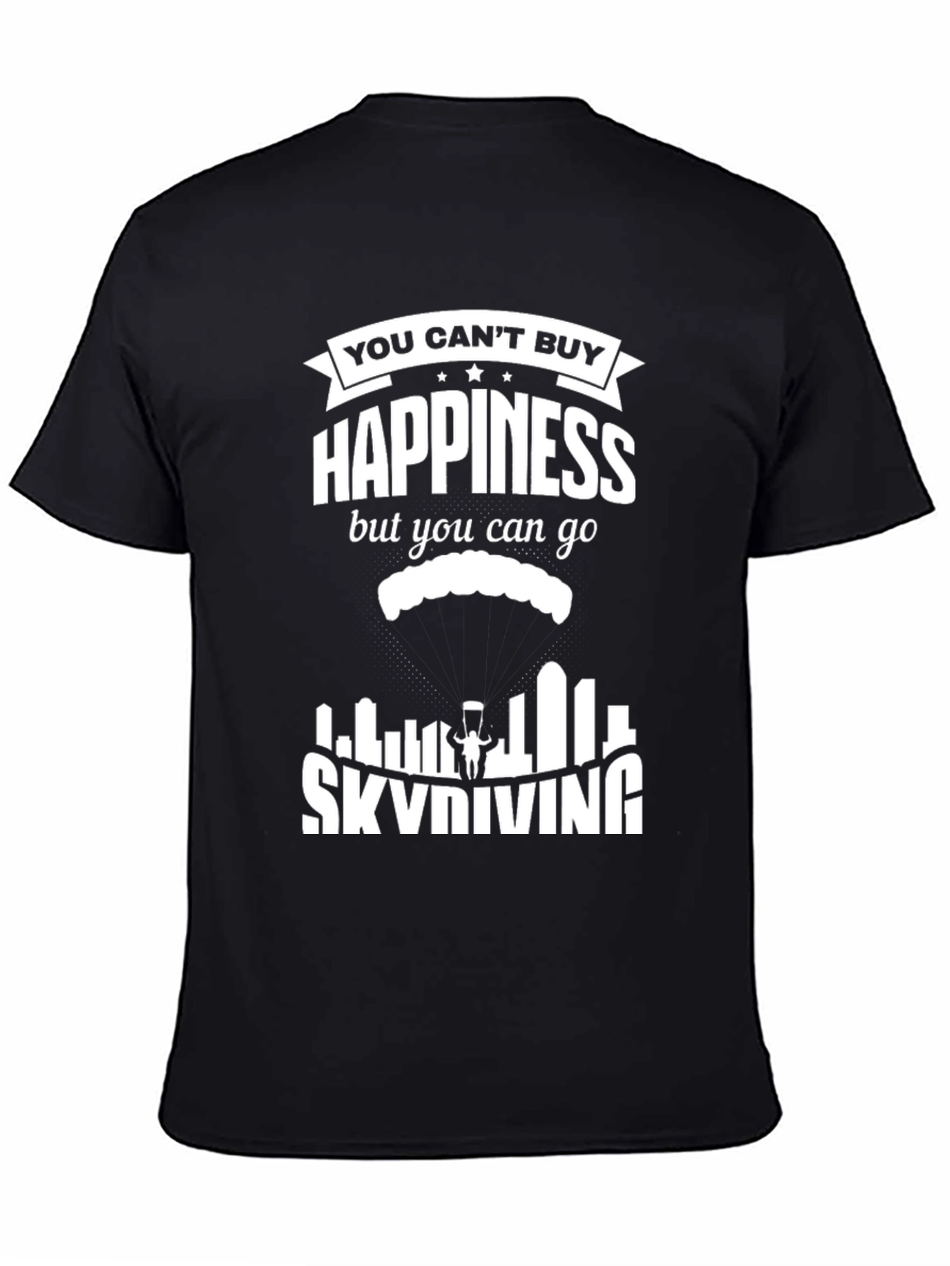 Skydiving Happiness Graphic Tee - Black Cotton T-Shirt