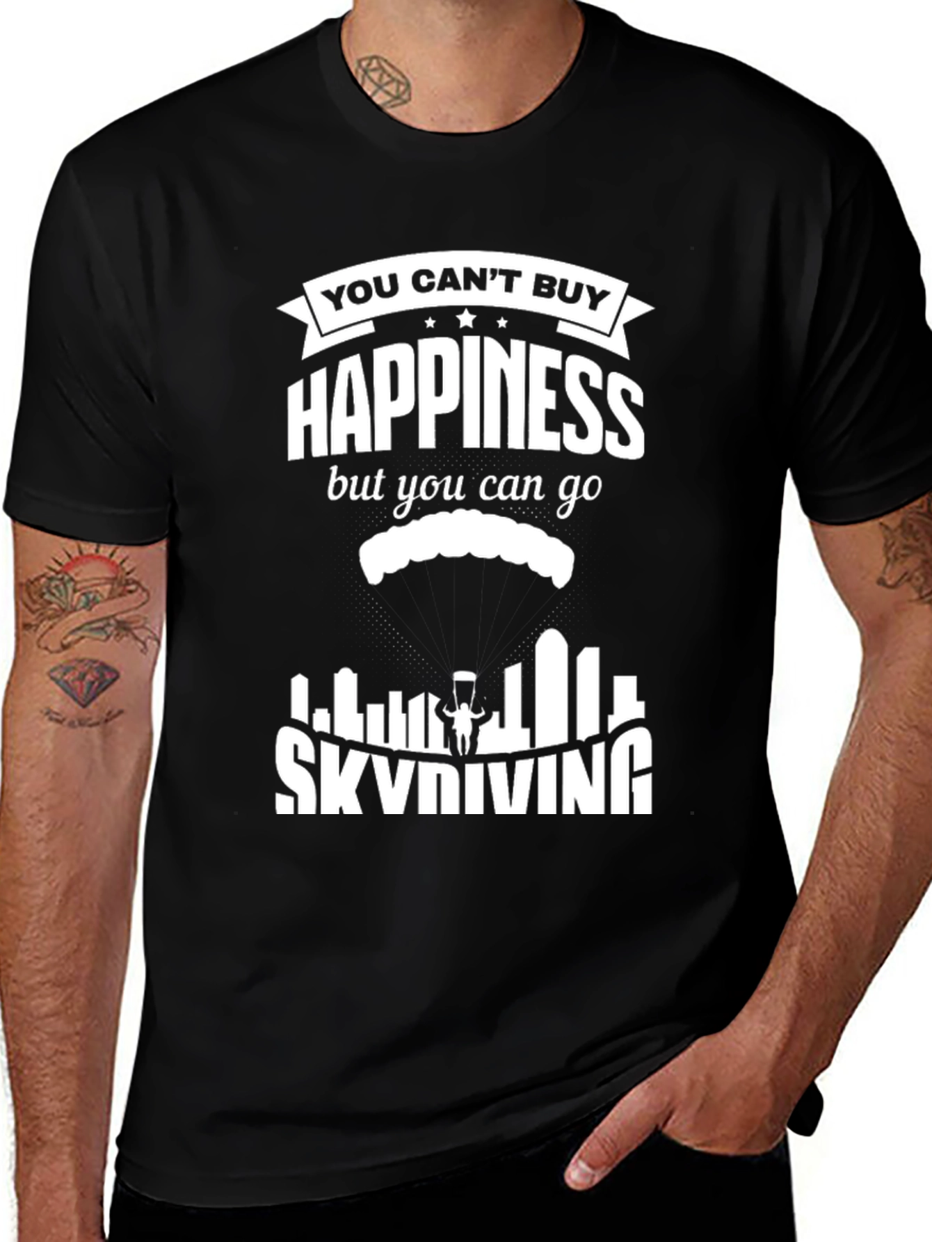Skydiving Happiness Graphic Tee - Black Cotton T-Shirt
