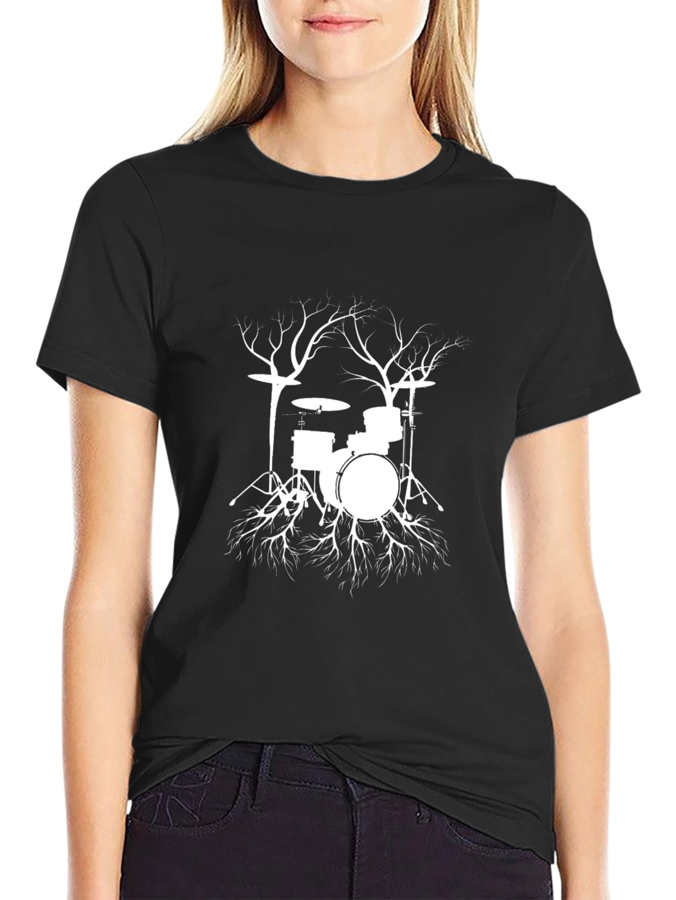 Drum Kit Tree Roots Black T-Shirt