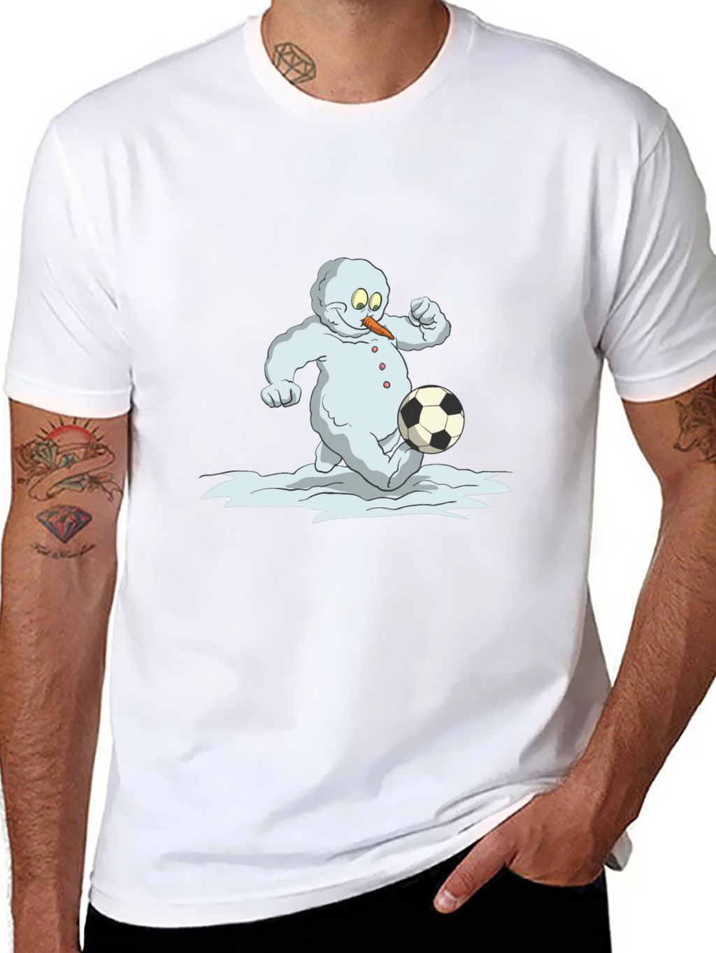Snowman Soccer T-Shirt - Black Cotton Tee