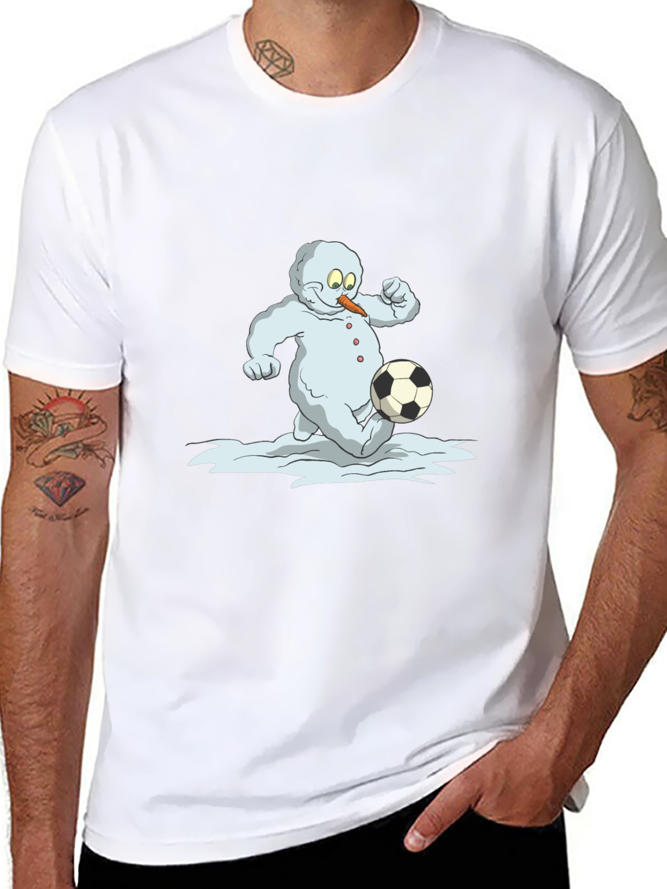 Snowman Soccer T-Shirt - Black Cotton Tee