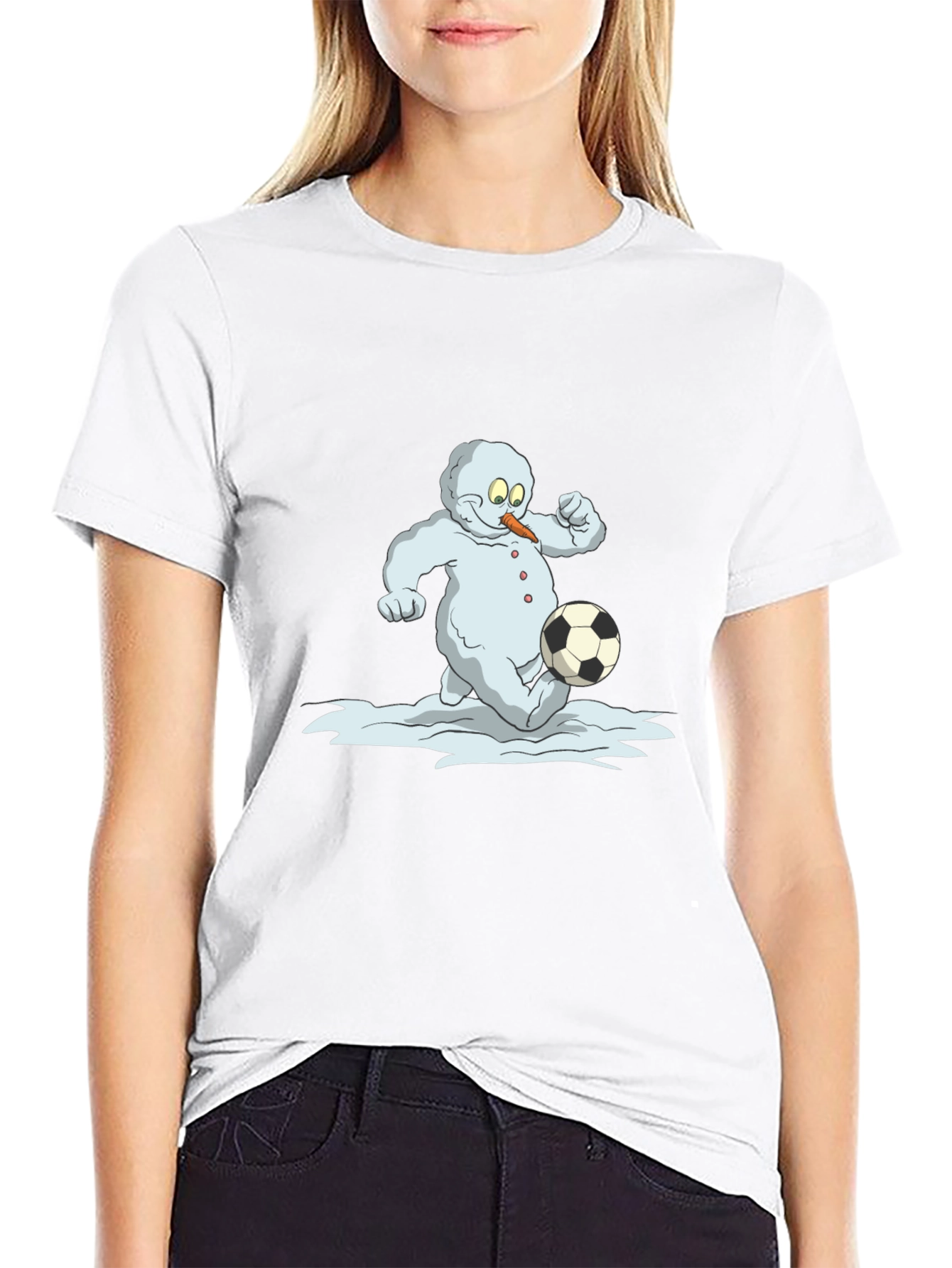 Snowman Soccer T-Shirt - Black Cotton Tee