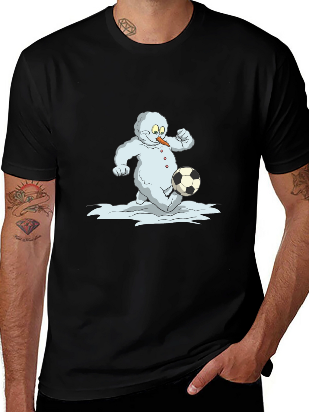 Snowman Soccer T-Shirt - Black Cotton Tee