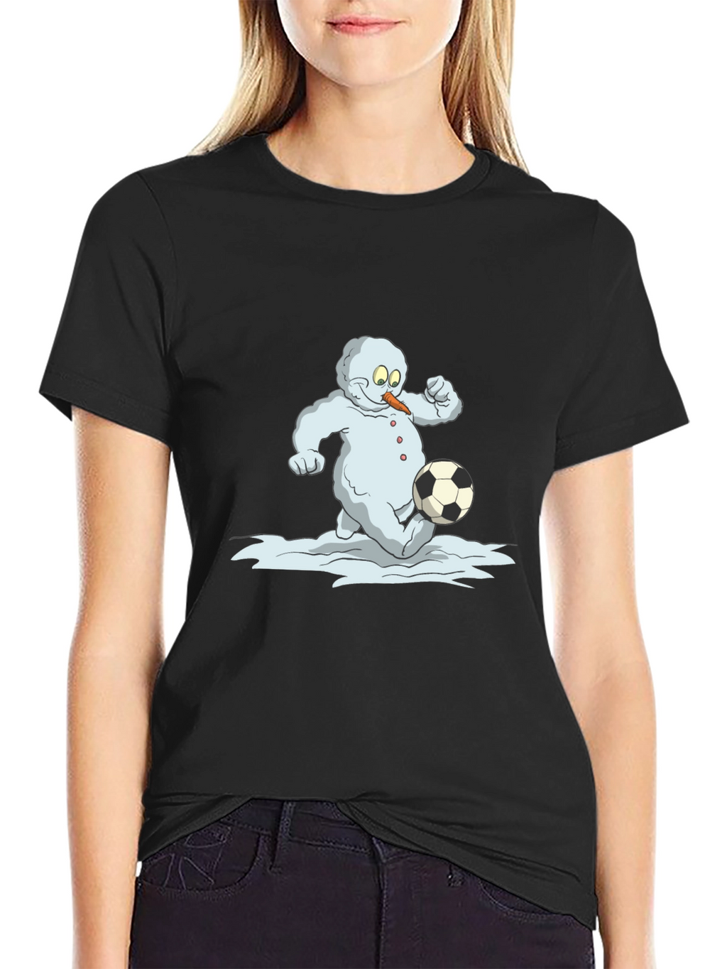 Snowman Soccer T-Shirt - Black Cotton Tee