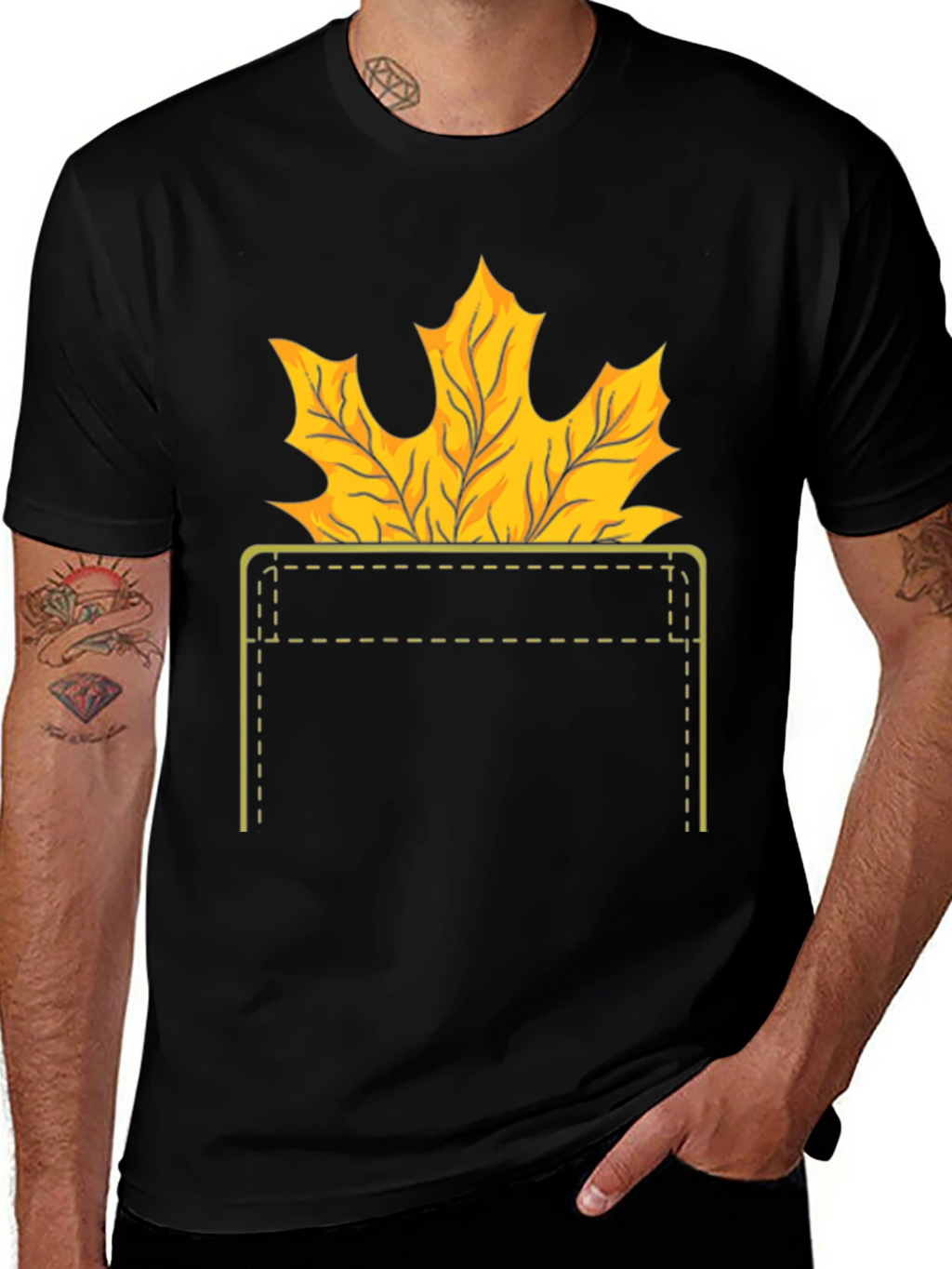 Autumn Leaf Pocket T-Shirt - Fall Graphic Tee