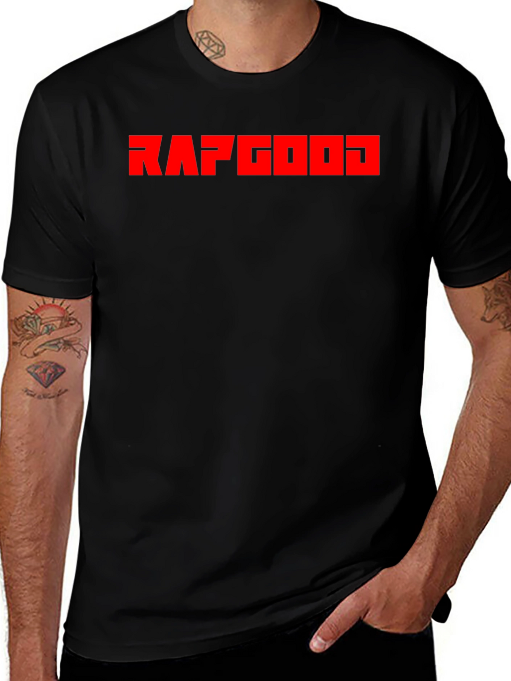RAPGOD Graphic Tee - Bold Red Print on Black