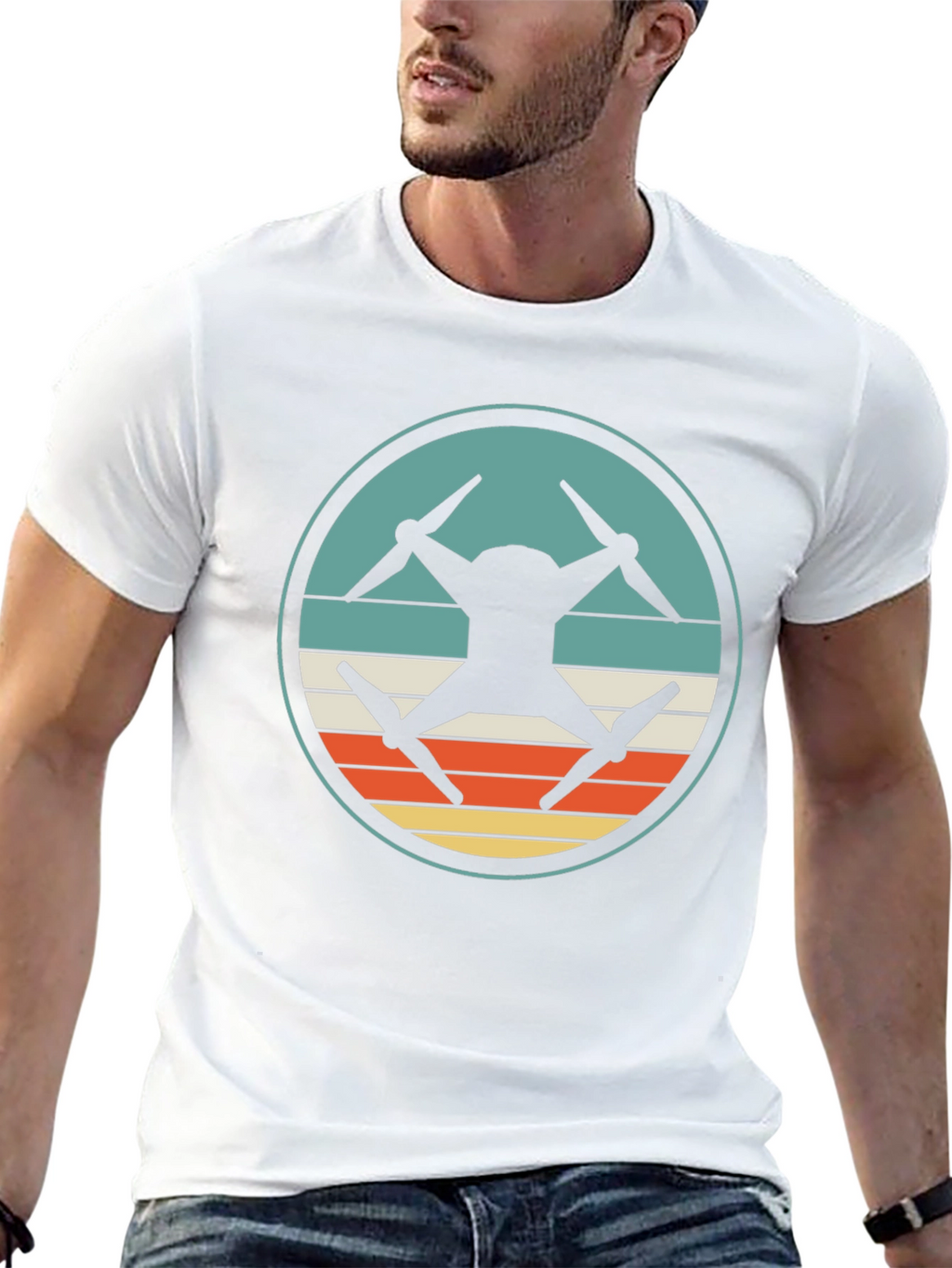 Drone Silhouette Retro Graphic T-Shirt