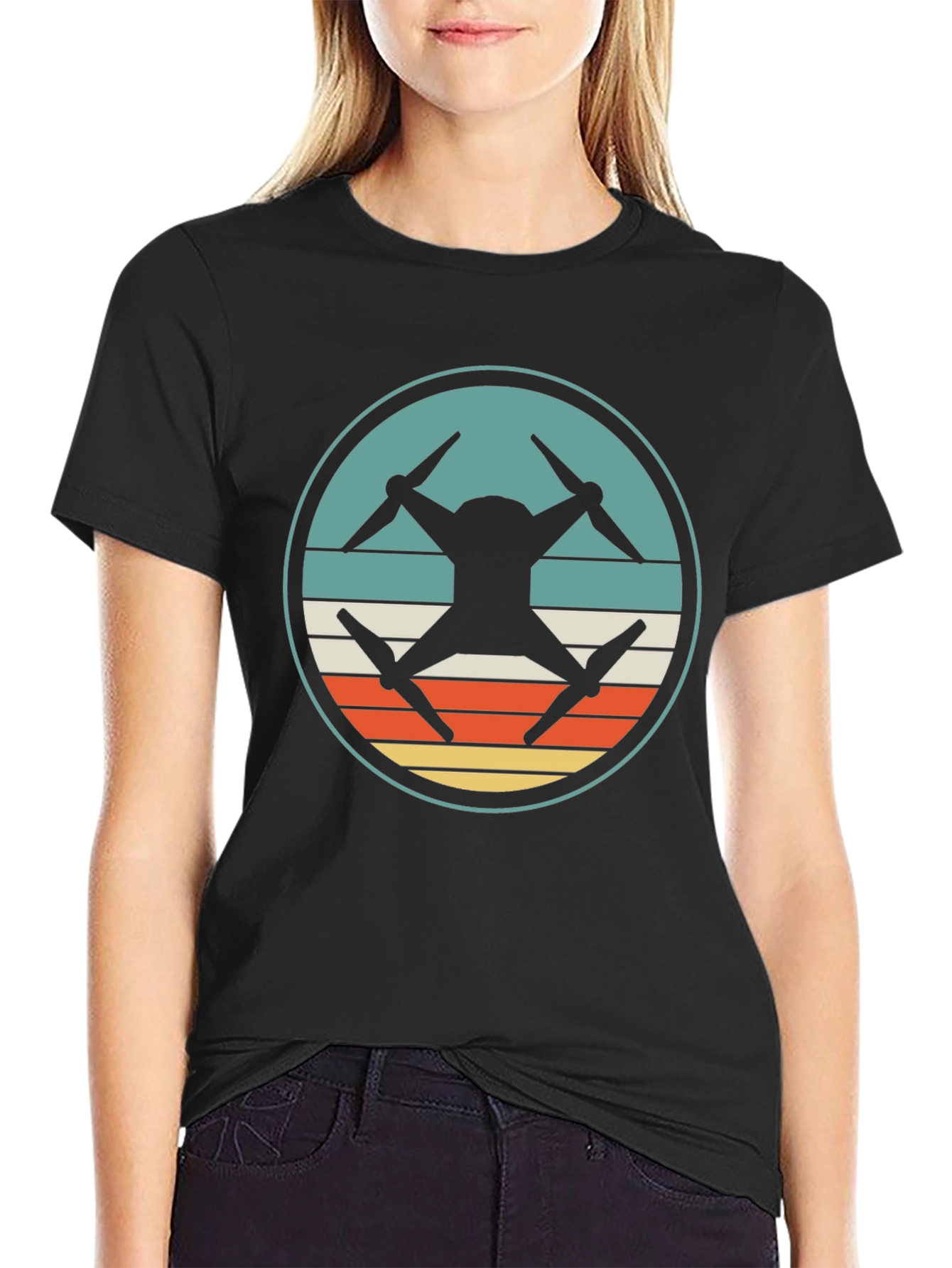 Drone Silhouette Retro Graphic T-Shirt