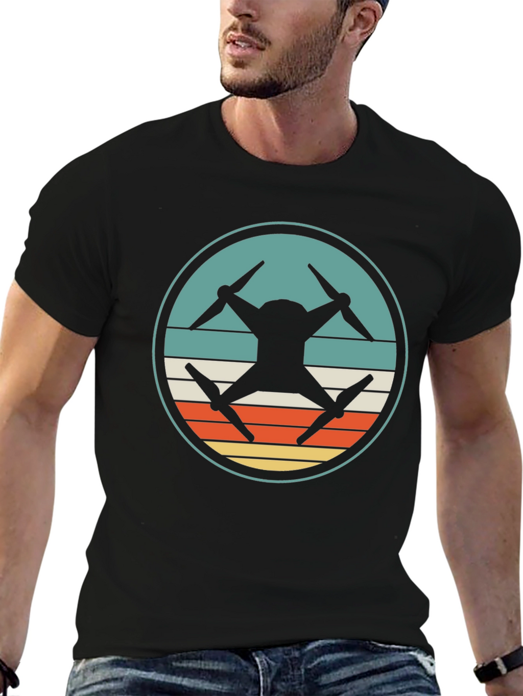 Drone Silhouette Retro Graphic T-Shirt
