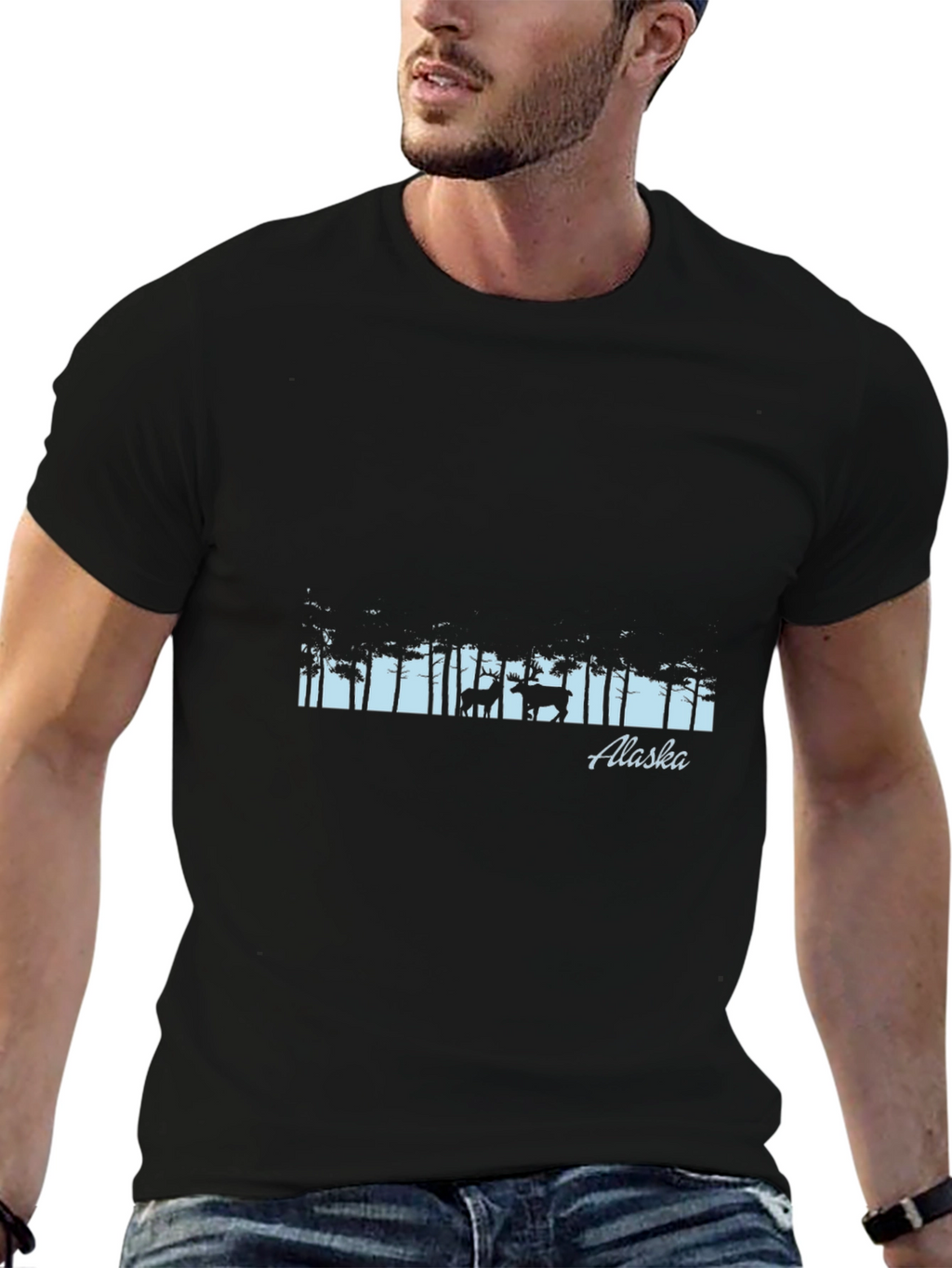 Alaska Moose Forest Graphic Tee - Black