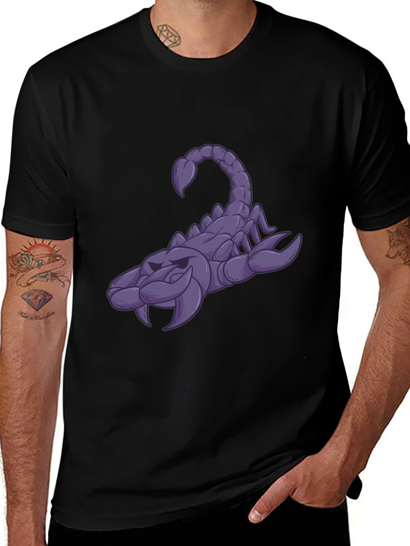 Black T-Shirt with Purple Cartoon Scorpion
