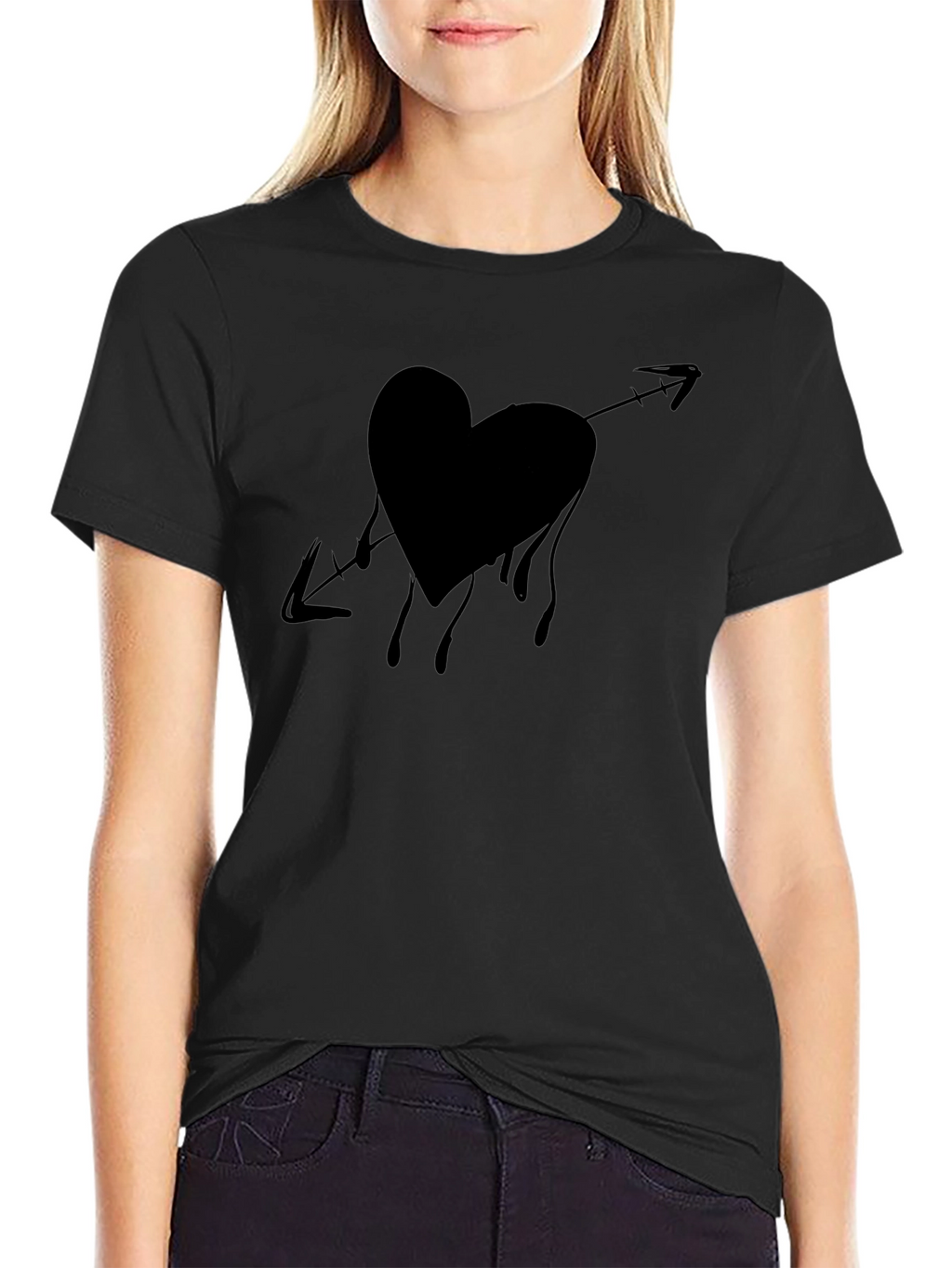 Bleeding Heart Arrow Graphic Tee - Casual Black T-Shirt