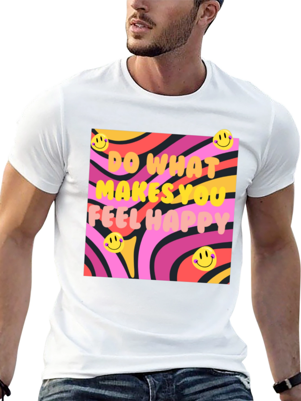 Happy Vibes Graphic Tee - Retro Design