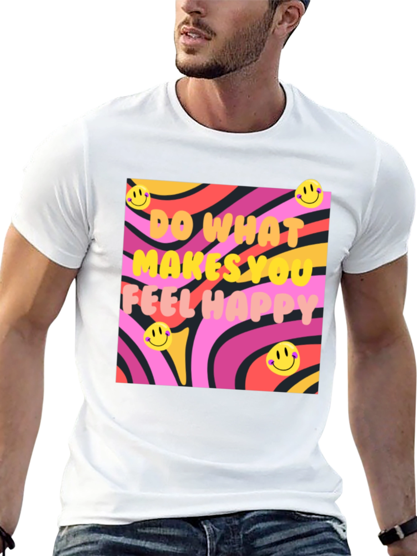 Happy Vibes Graphic Tee - Retro Design