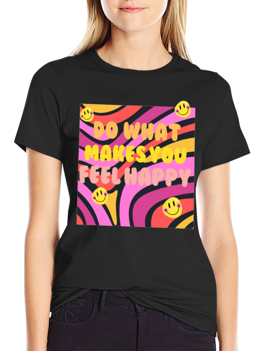 Happy Vibes Graphic Tee - Retro Design