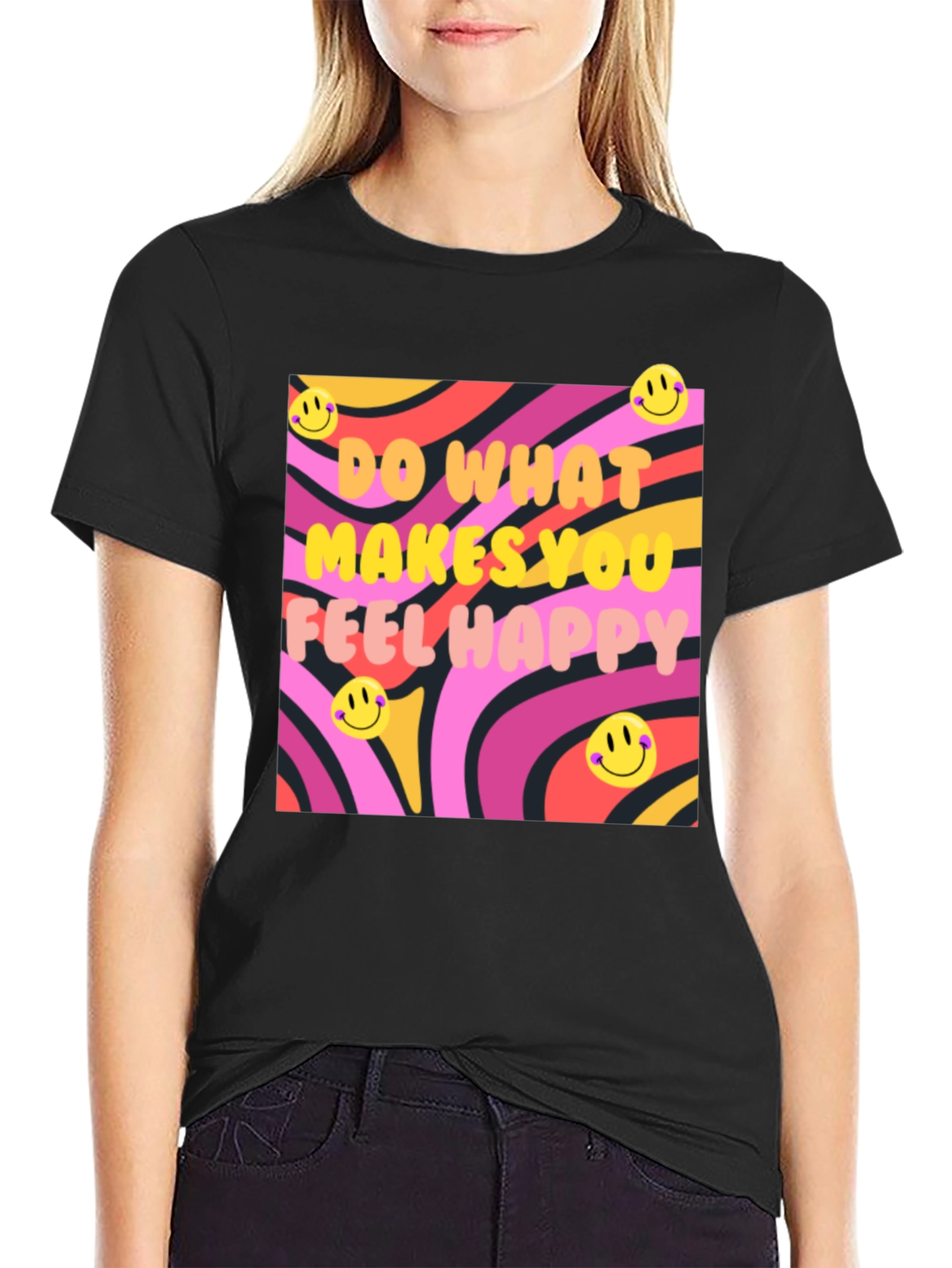 Happy Vibes Graphic Tee - Retro Design