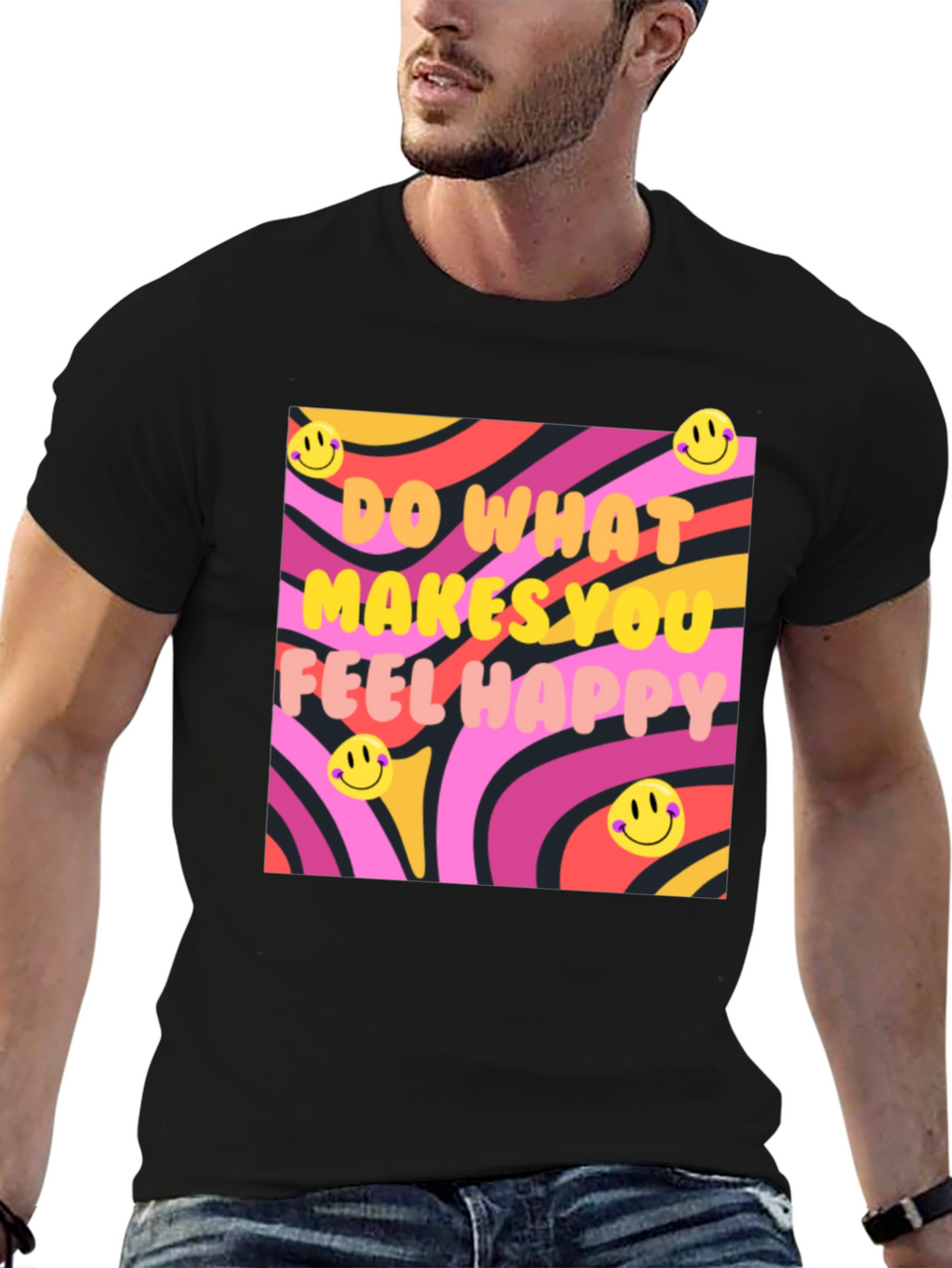 Happy Vibes Graphic Tee - Retro Design