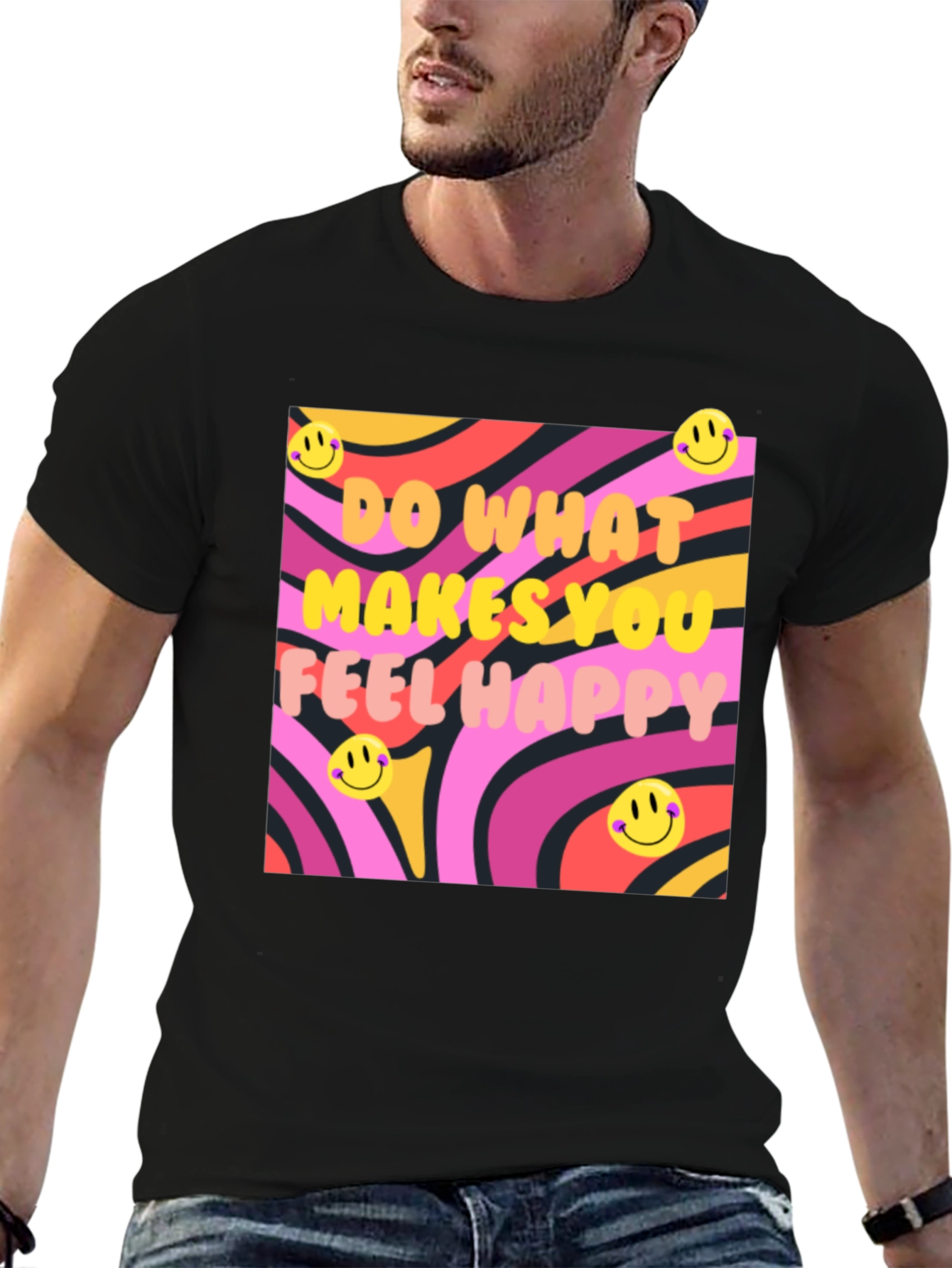 Happy Vibes Graphic Tee - Retro Design