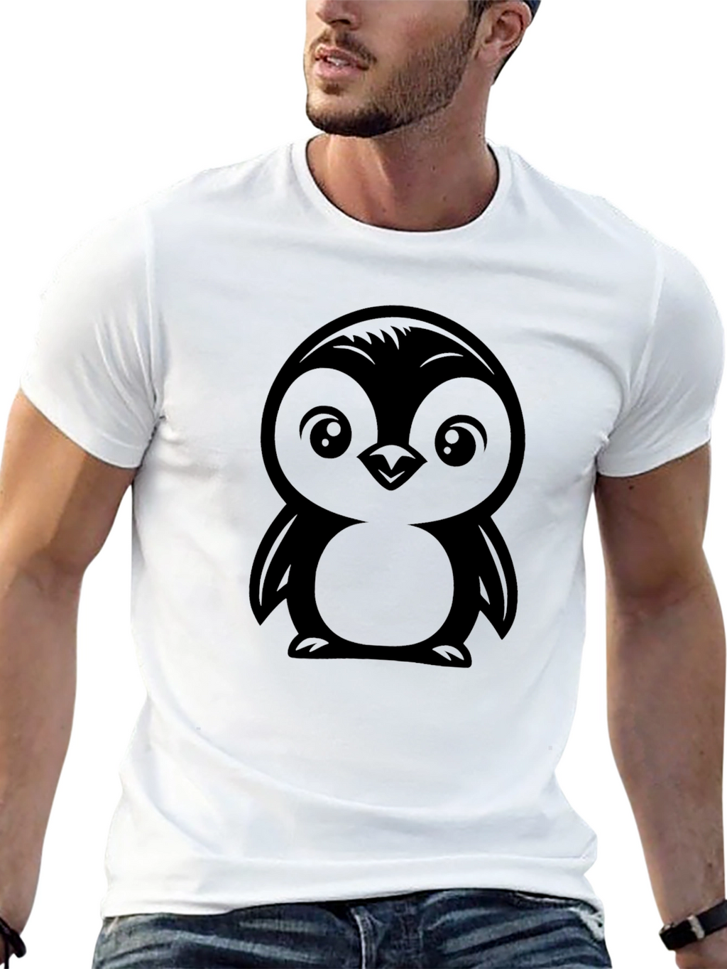Cute Penguin Graphic Tee - Black