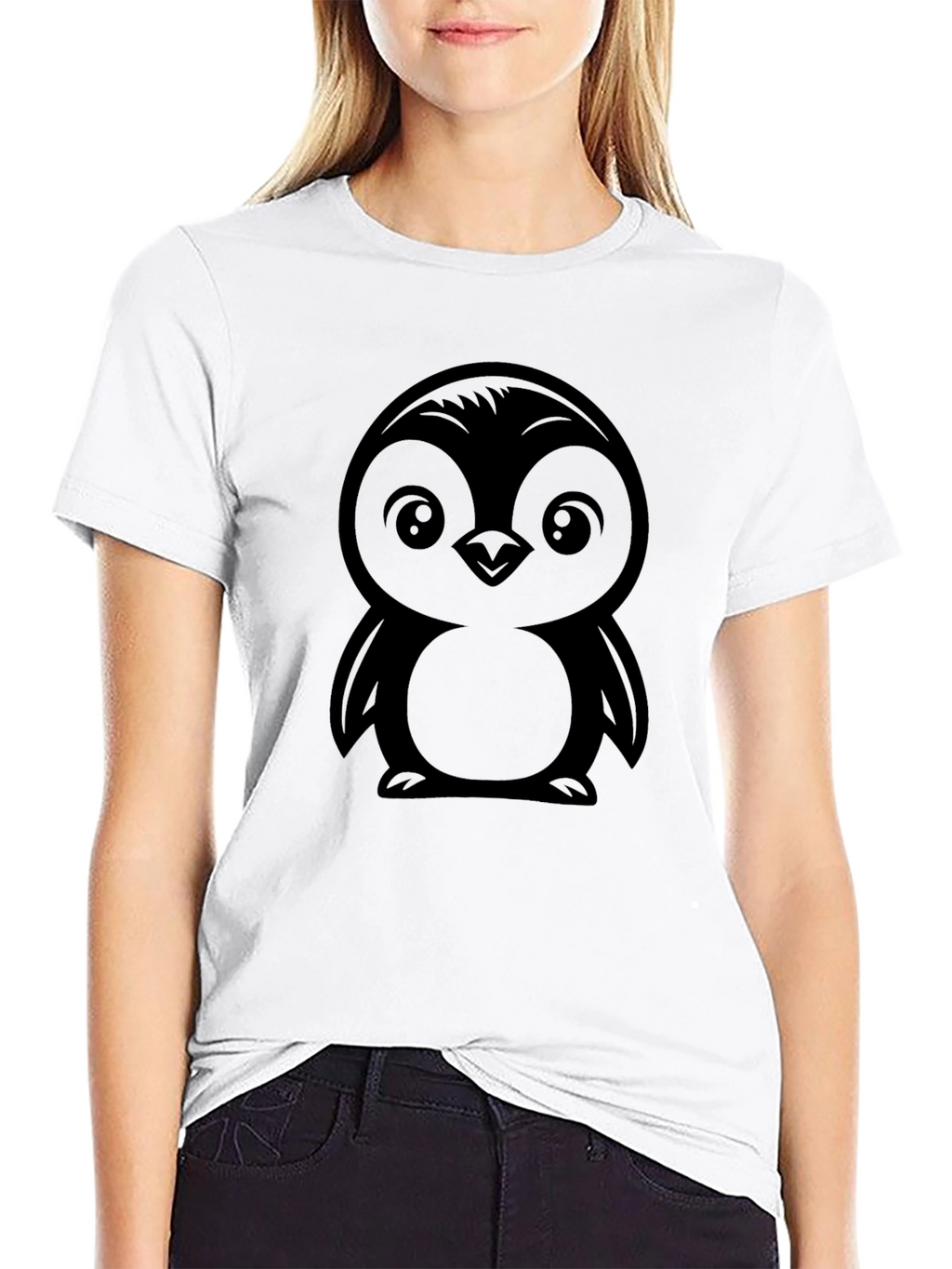 Cute Penguin Graphic Tee - Black