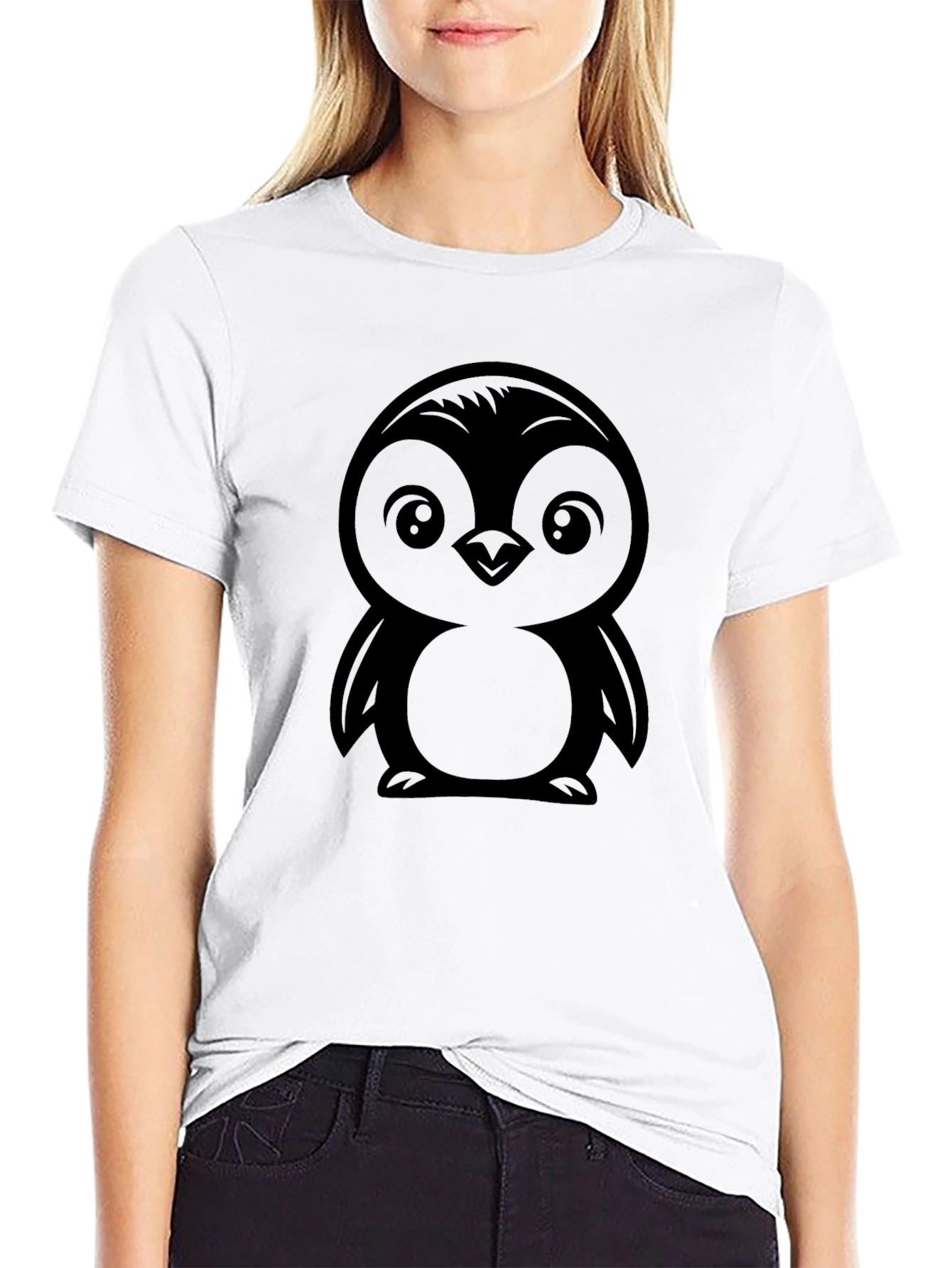 Cute Penguin Graphic Tee - Black