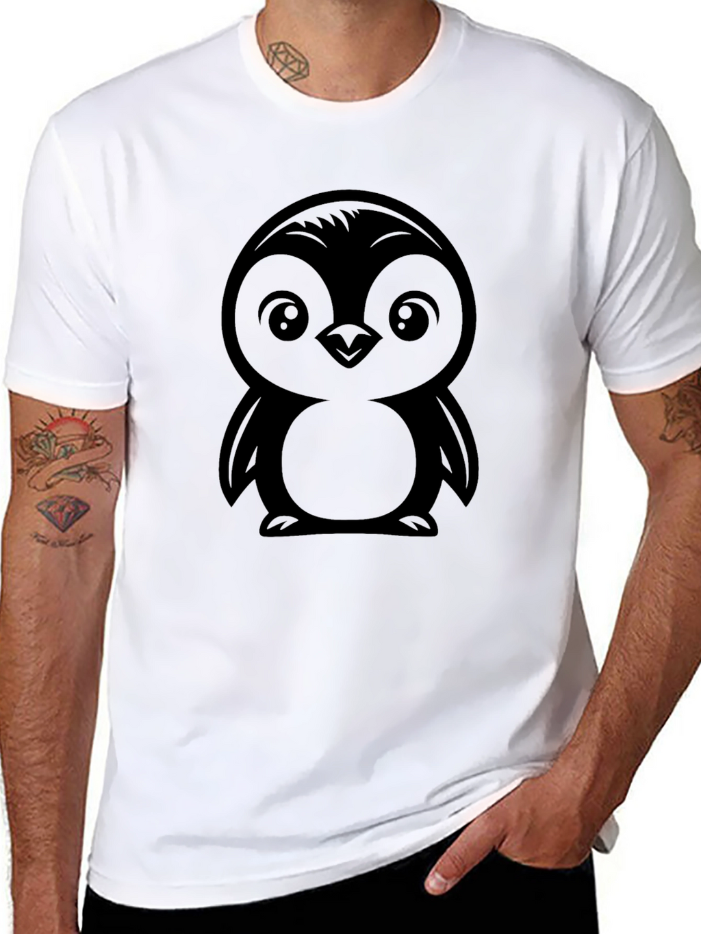 Cute Penguin Graphic Tee - Black