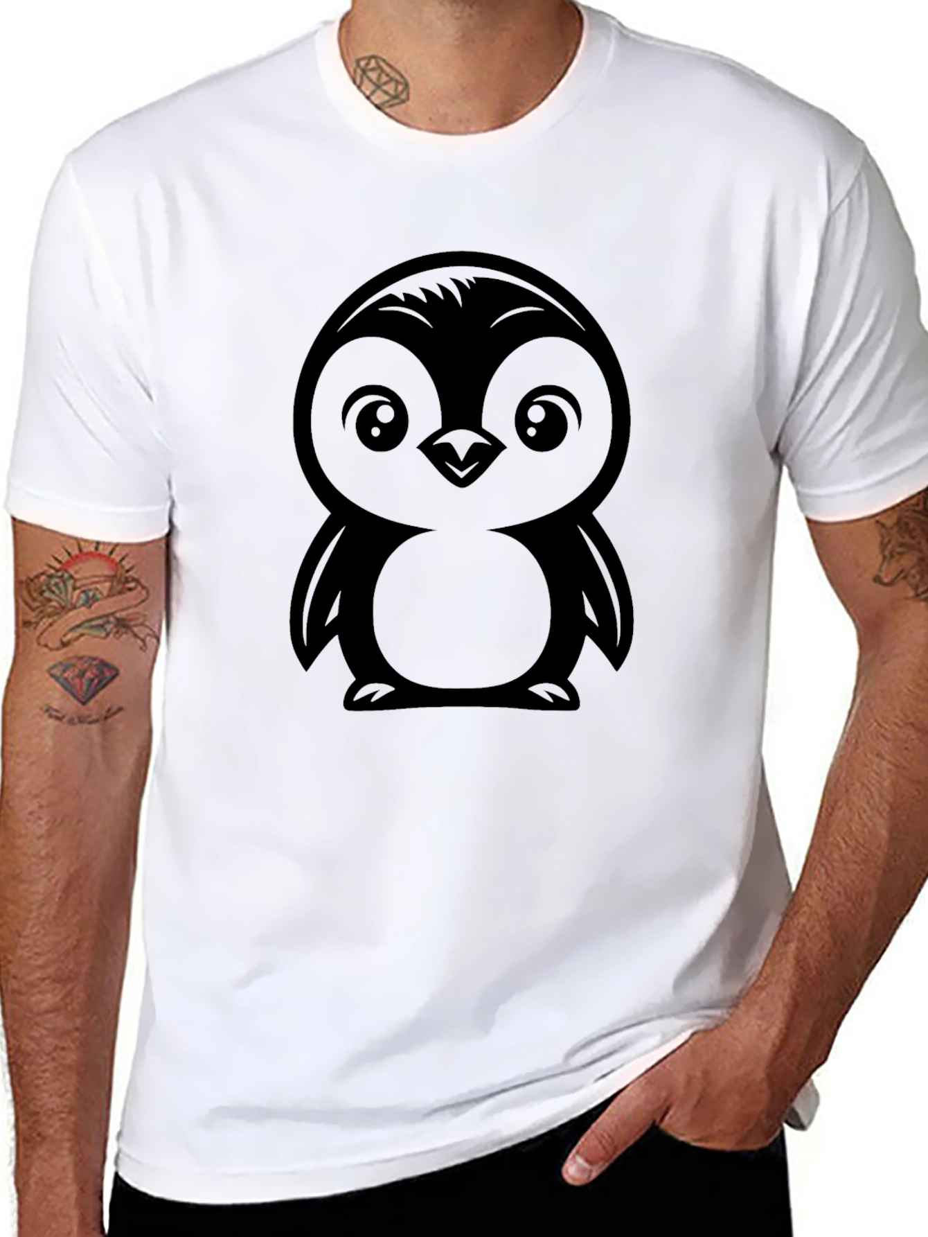 Cute Penguin Graphic Tee - Black